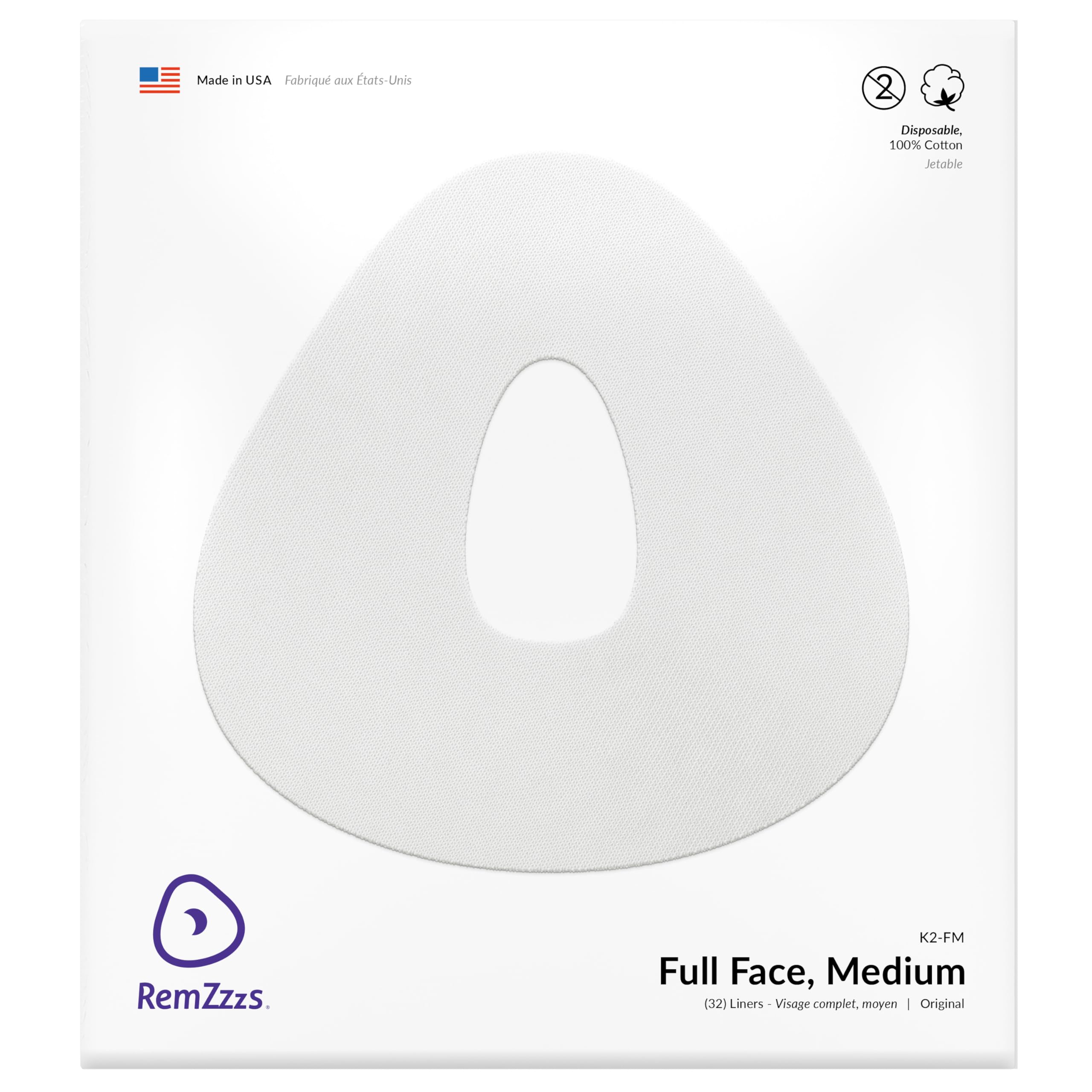 RemZzzs liner facial completo en empaque, suave y cómodo para dormir mejor.
