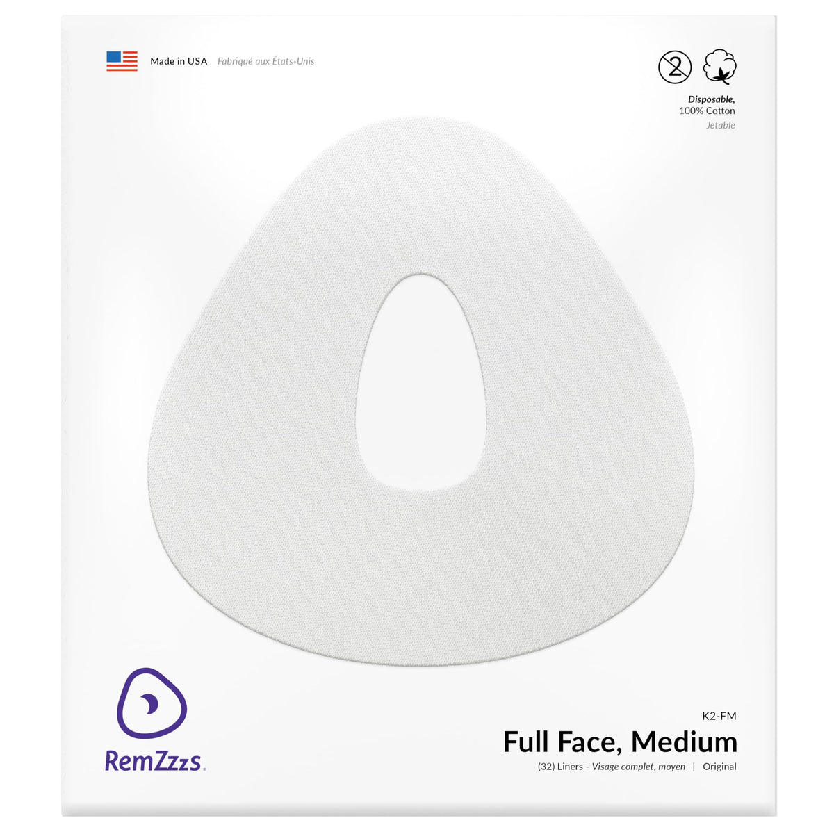 RemZzzs liner facial completo en empaque, suave y cómodo para dormir mejor.