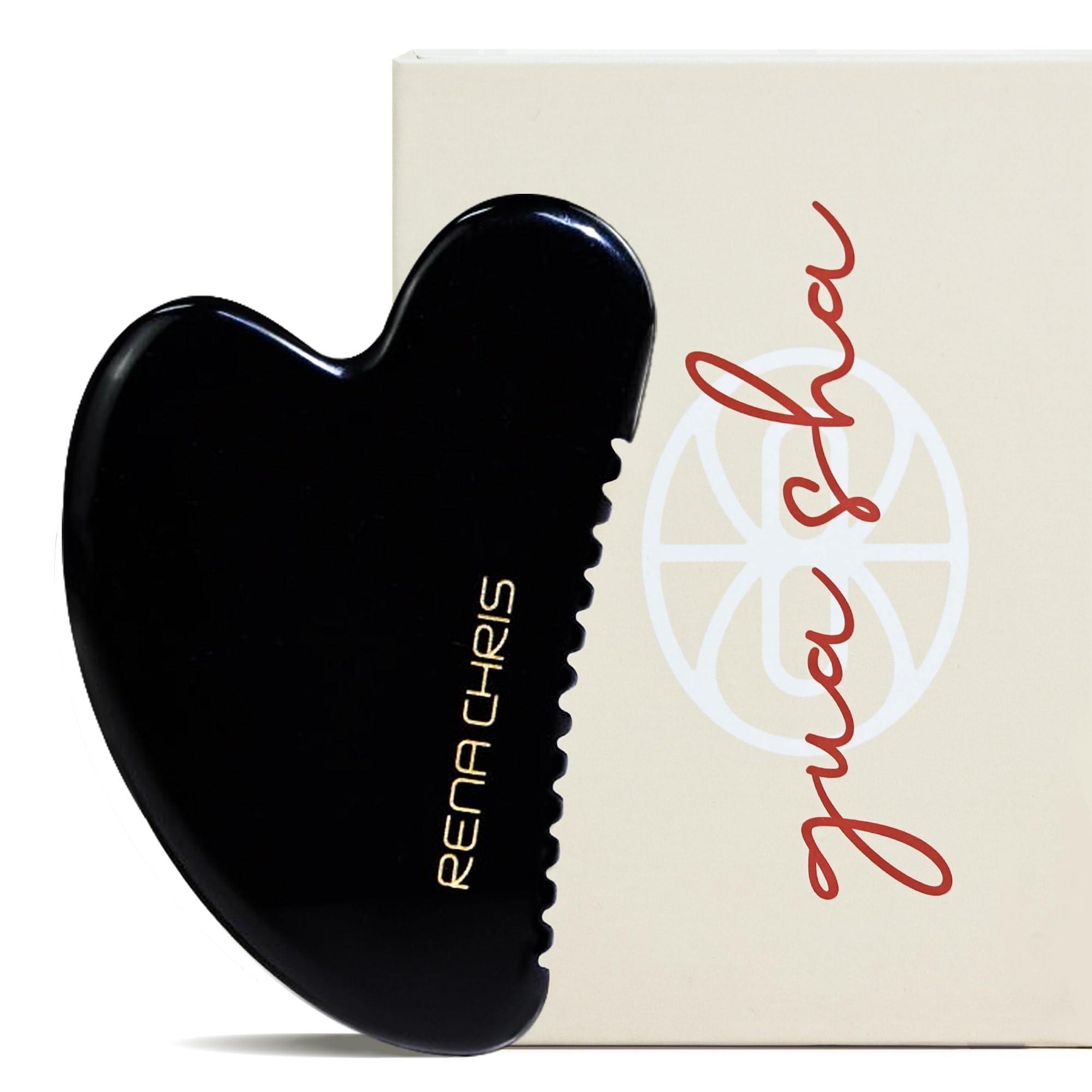 Guasha de obsidiana Rena Chris, vista frontal, favorece relajación facial y circulación