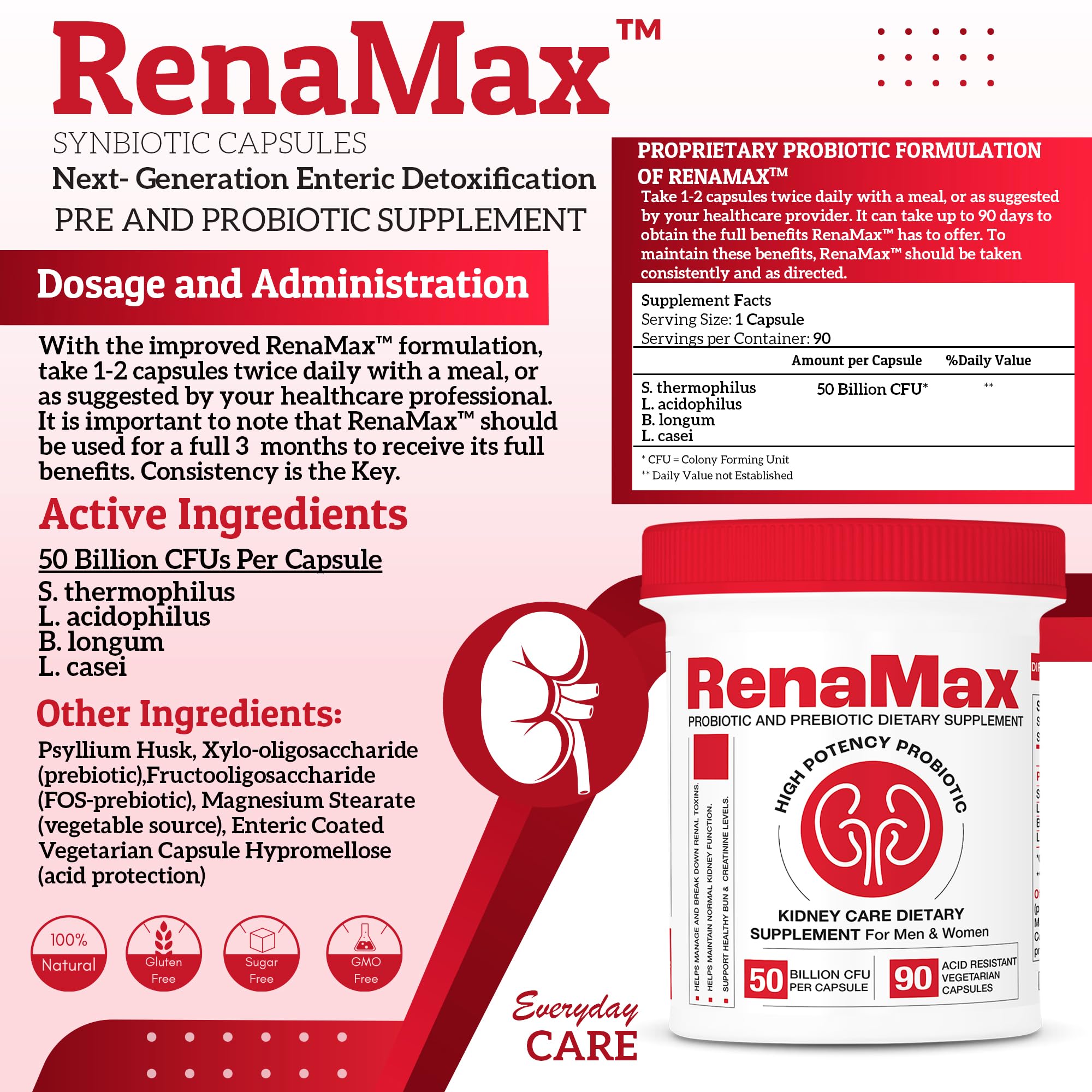RENAMAX etiqueta del producto con información de beneficios
