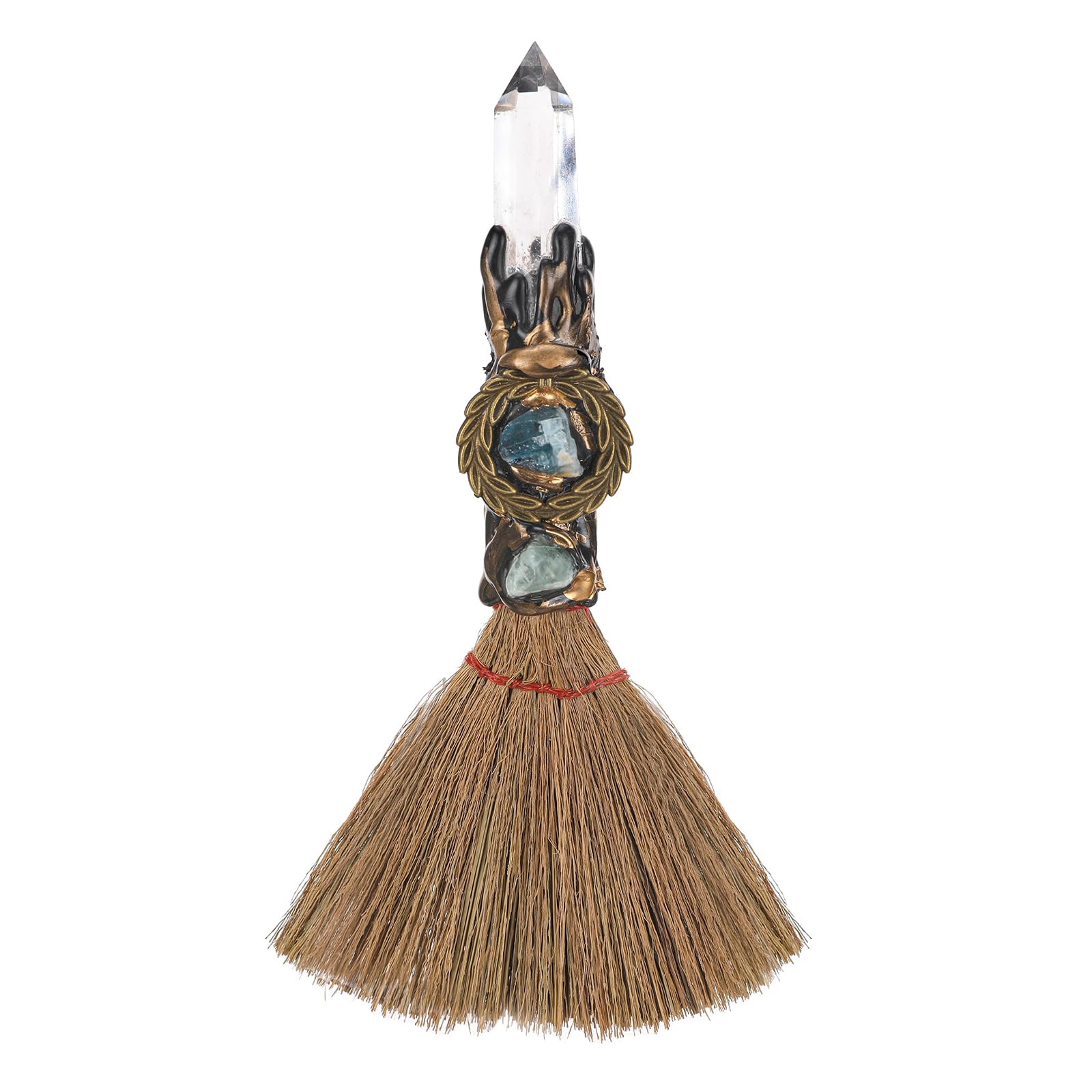 Renemego escoba wicca con cristal para rituales de protección y armonía.