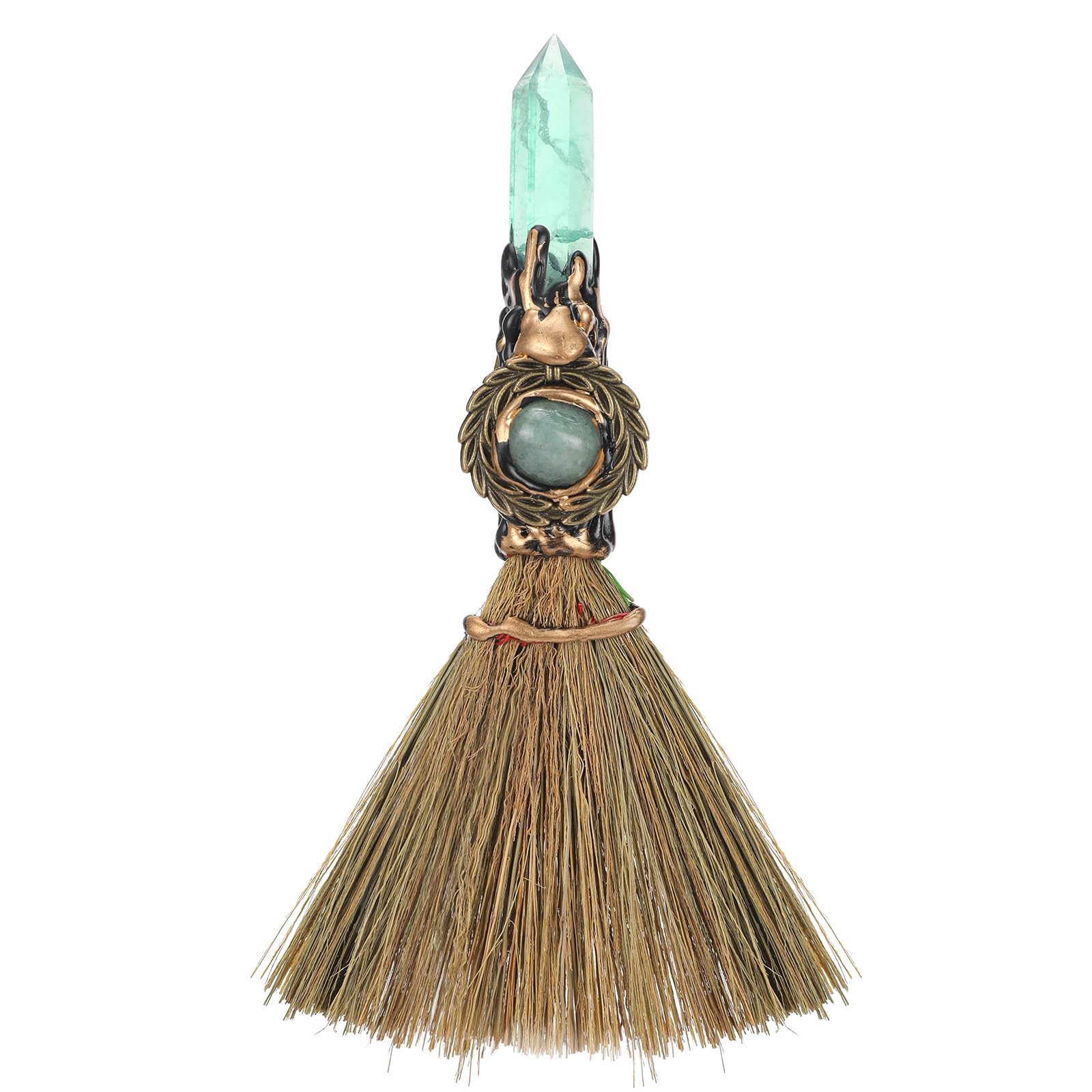 Renemego varita ritual con cristal verde para meditaciones y centrado