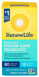 Renew Life Colon Care probiótico cápsula frente, soporte diario para la salud digestiva.