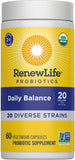 Renew Life Equilibrio Diario Probiótico caja, envase informativo para elegir tu soporte digestivo diario.