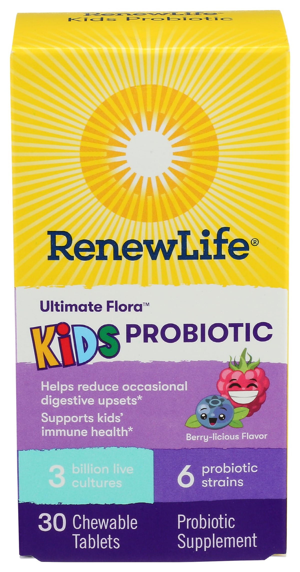 Renew Life Kids Probióticos: botella frambuesa para uso diario.
