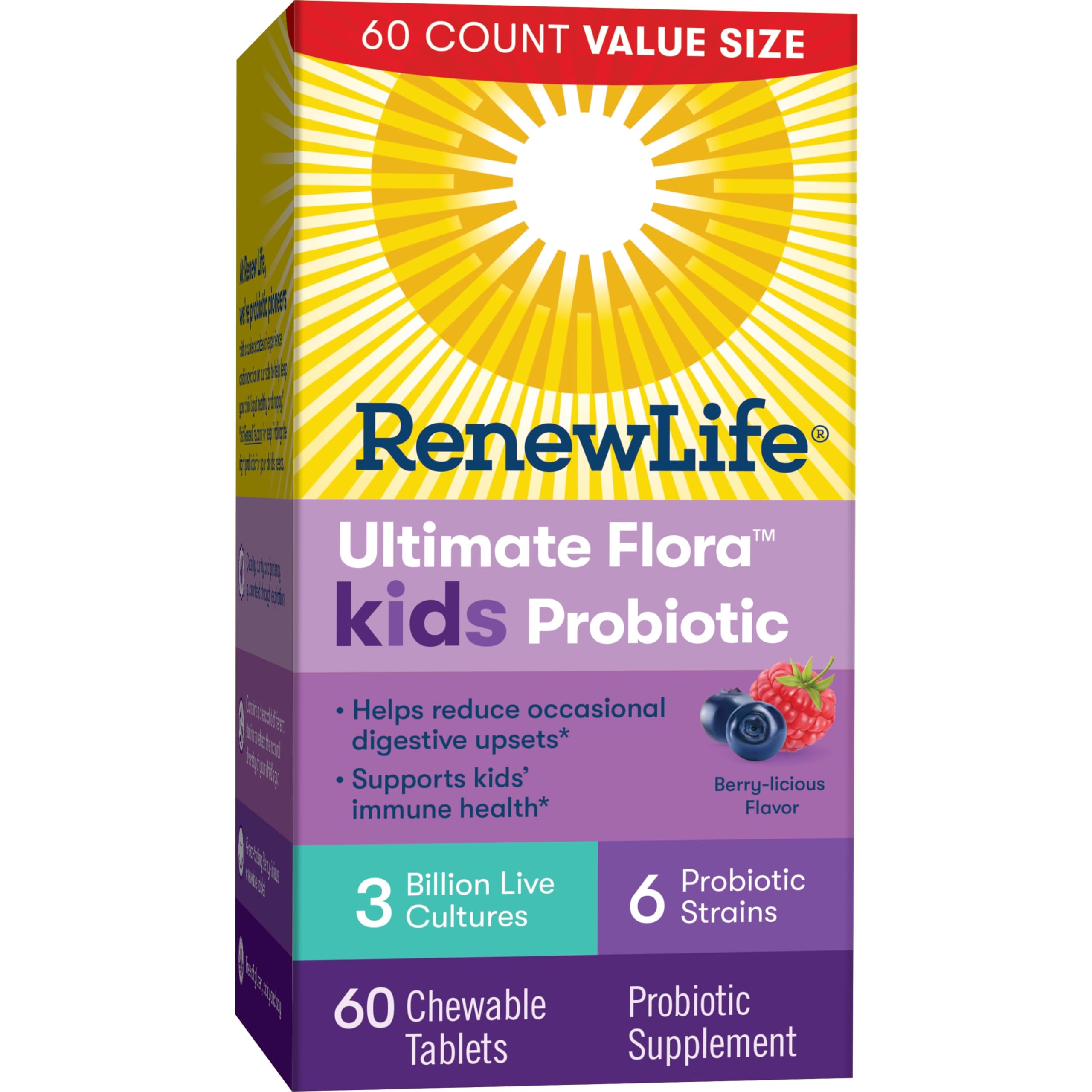 Renew Life Kids Probiotic cepas clínicamente probadas para niños.