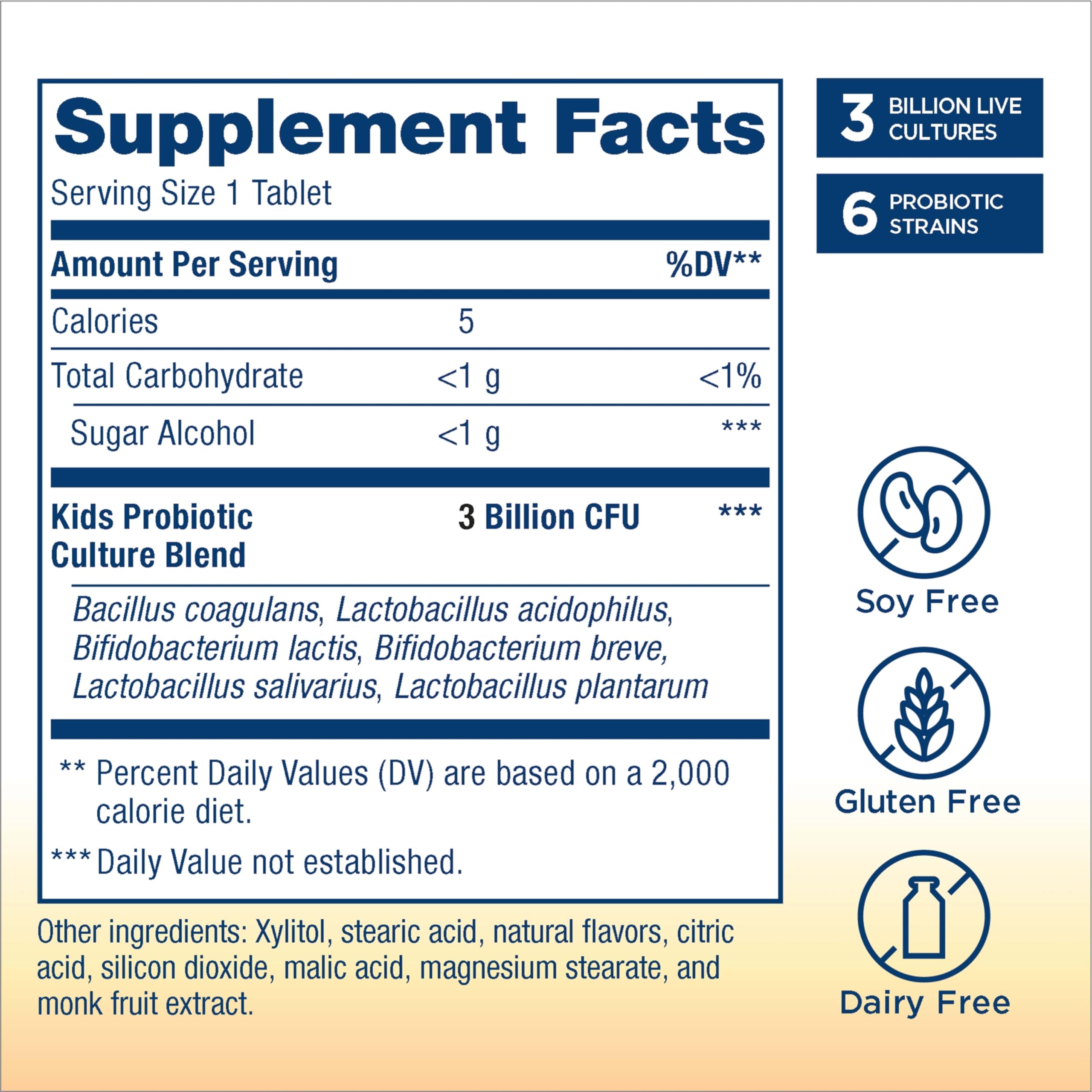 Renew Life Kids Probiotic envase de 60 tabletas para uso diario en casa.