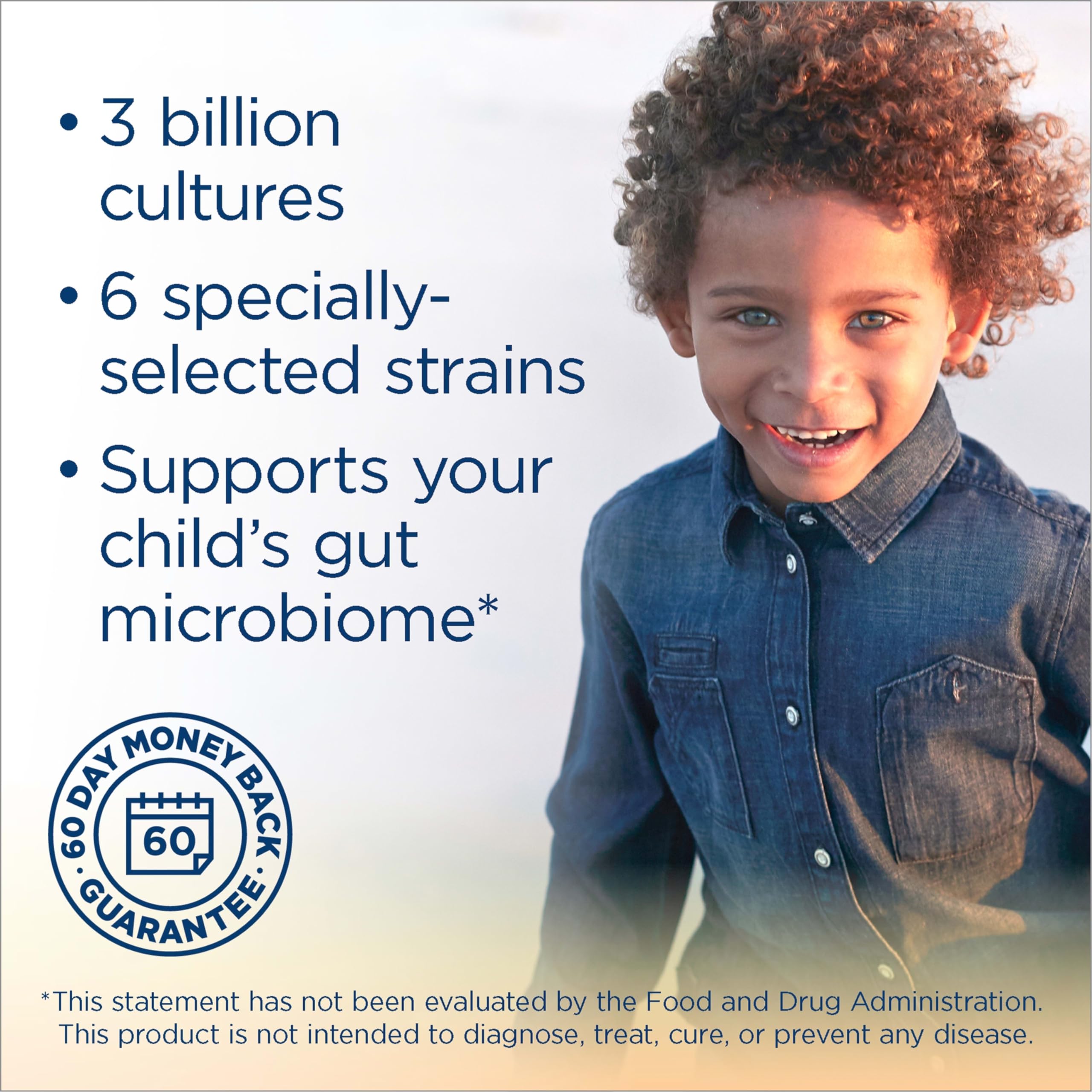 Renew Life Kids Probiotic mezcla de seis cepas para salud digestiva del niño.