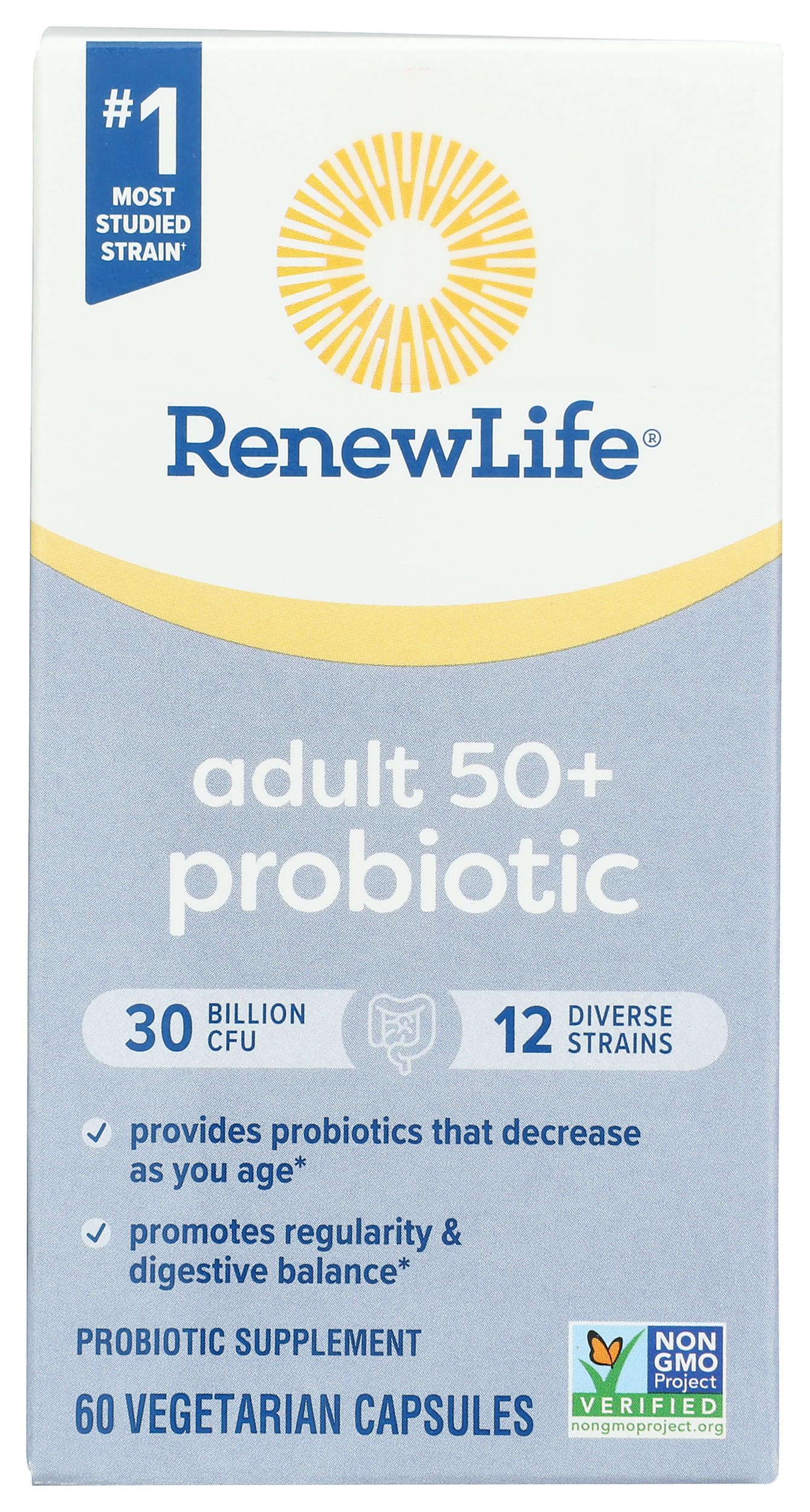 Renew Life PROBIÓTICO 30B UF envase frontal para soporte digestivo diario.