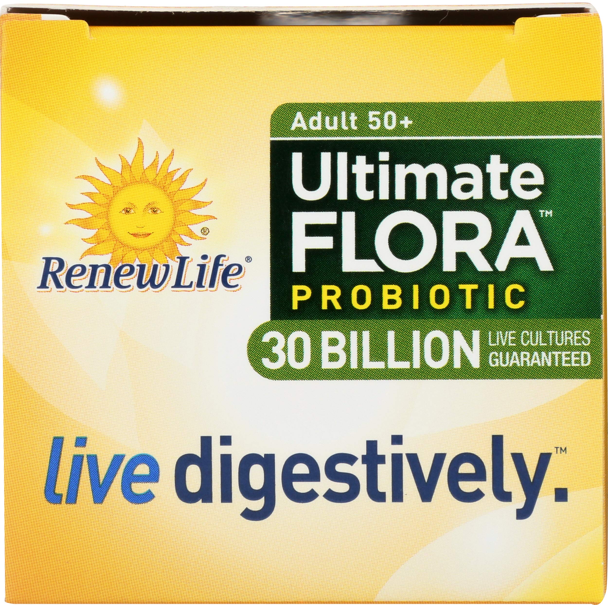 Renew Life Probiotic 50 Plus detalle de la etiqueta explicando cepas.