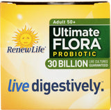 Renew Life Probiotic 50 Plus detalle de la etiqueta explicando cepas.