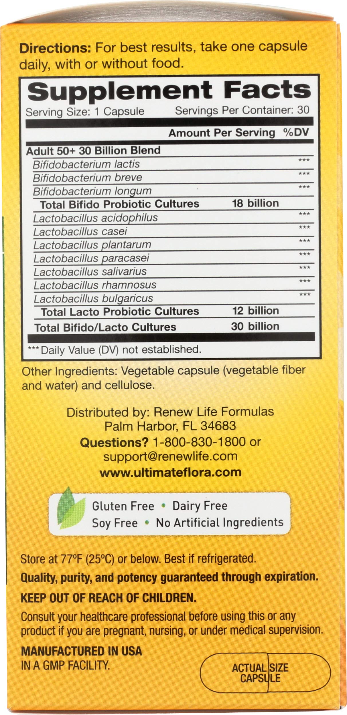 Renew Life Probiotic 50 Plus empaque visible en estante.