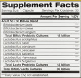 Renew Life Probiotic 50 Plus etiqueta libre de gluten, lácteos y soja.