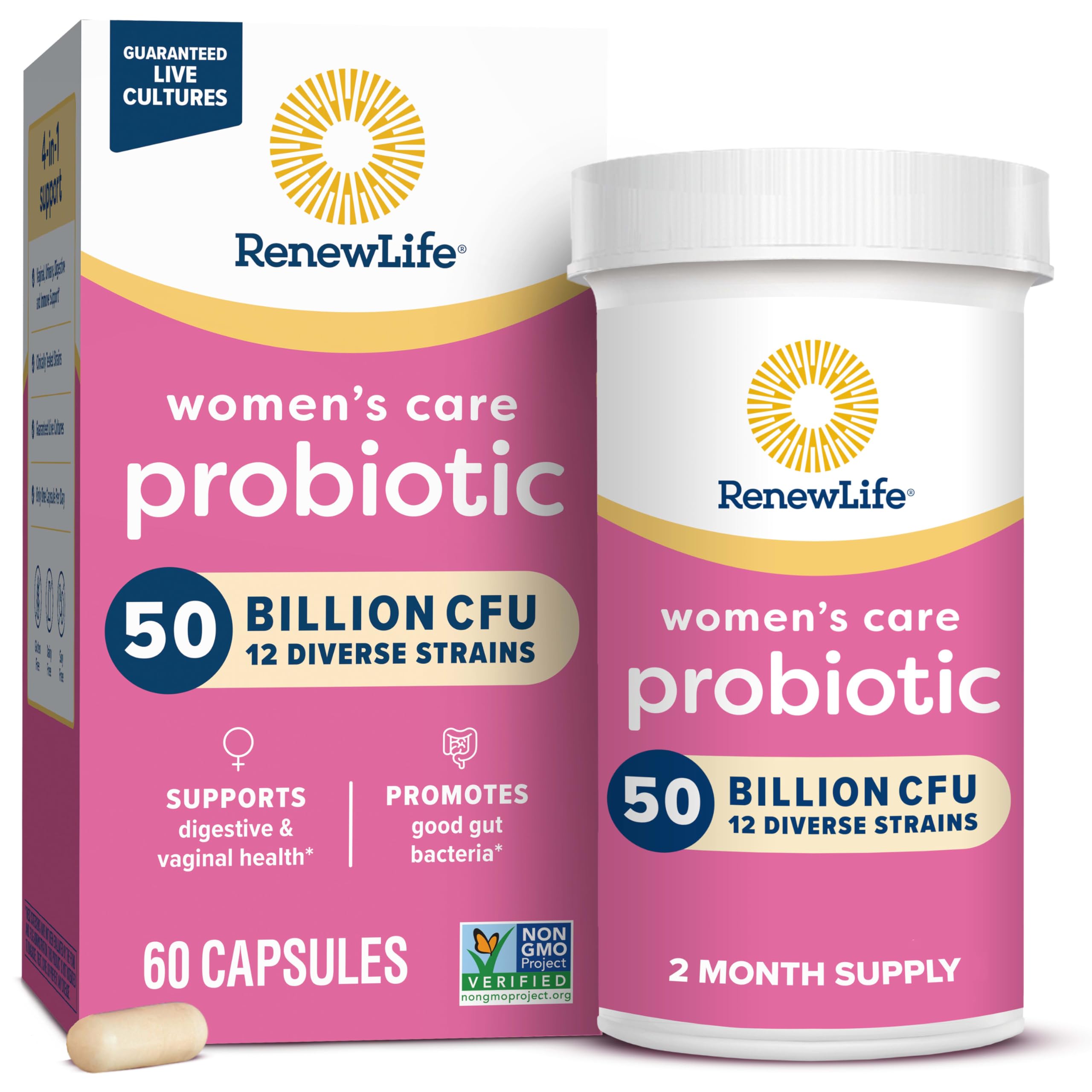 Renew Life Probiotico Mujer - botella: apoyo diario para digestión y equilibrio del pH.