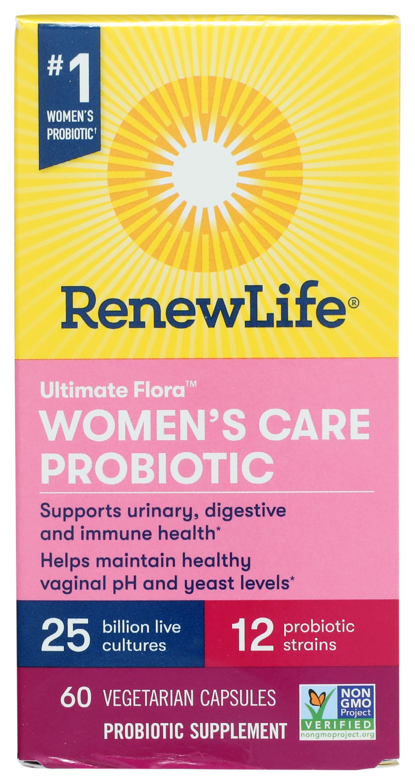 Renew Life Probiótico Femenino: cápsulas frente, apoyo digestivo suave