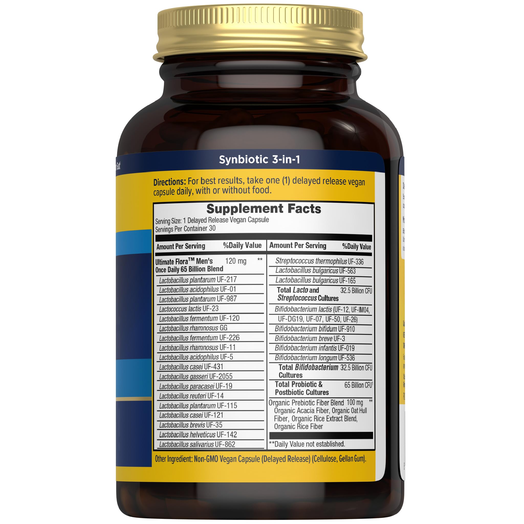 Renew Life Ultimate Flora para Hombres: cápsulas veganas en primer plano para salud intestinal.