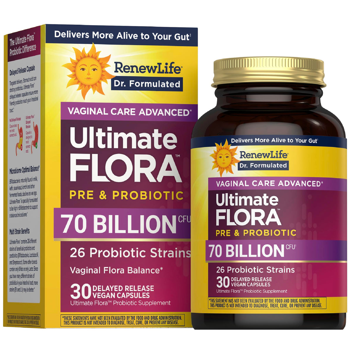 Renew Life Ultimate Flora para mujeres: cápsulas con 70 mil millones de UFC para equilibrio vaginal.