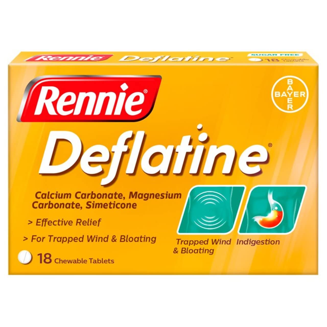 Rennie Deflatine envase de tabletas sin azúcar con sabor a menta