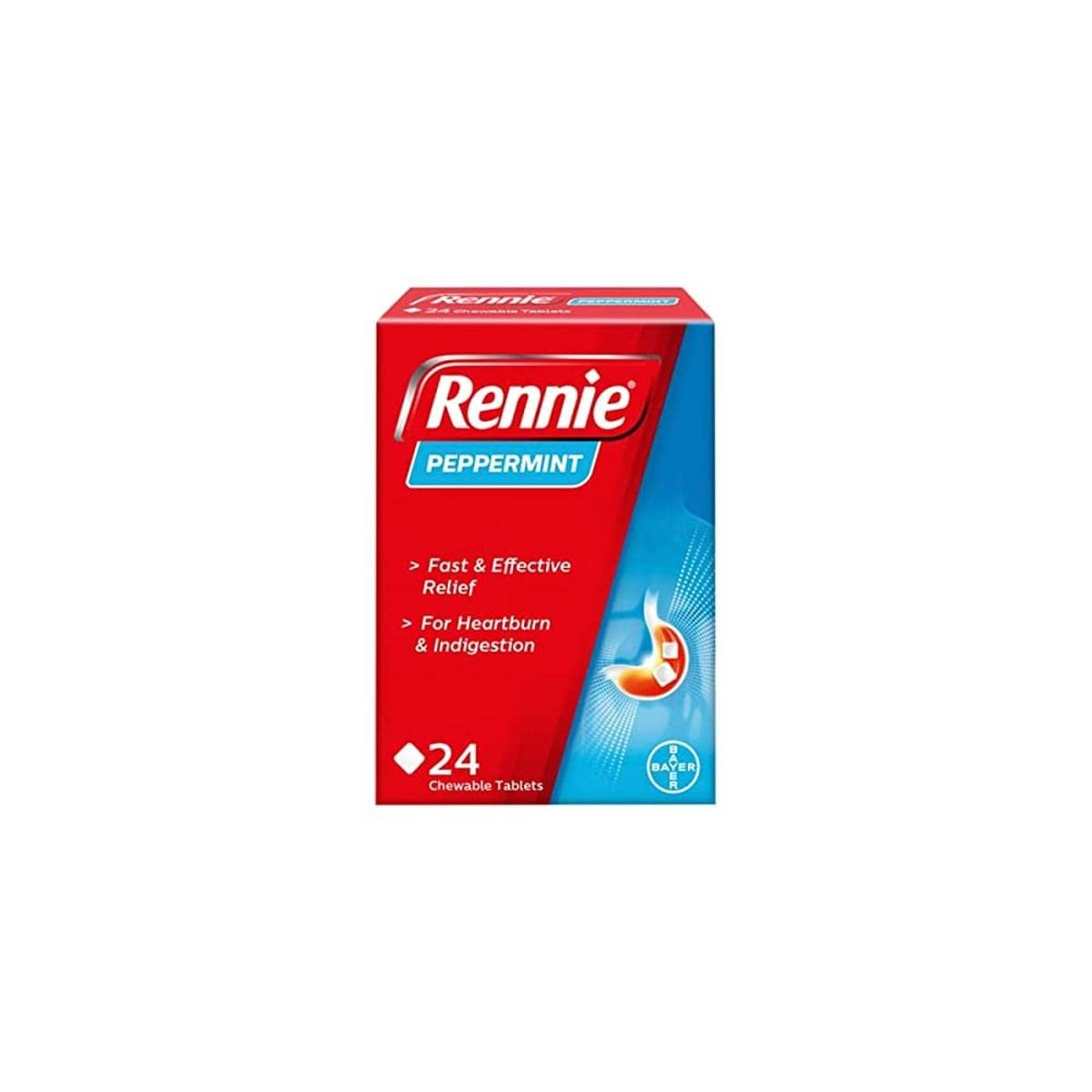 Rennie menta, bote de tabletas, alivio rápido para la acidez estomacal