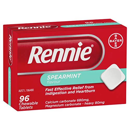 Rennie tableta masticable de menta, primer plano de la tableta.
