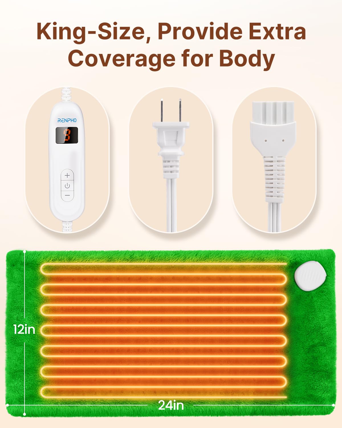 Almohadilla RENPHO XL 12x24 ofrece cobertura amplia para cuerpo.