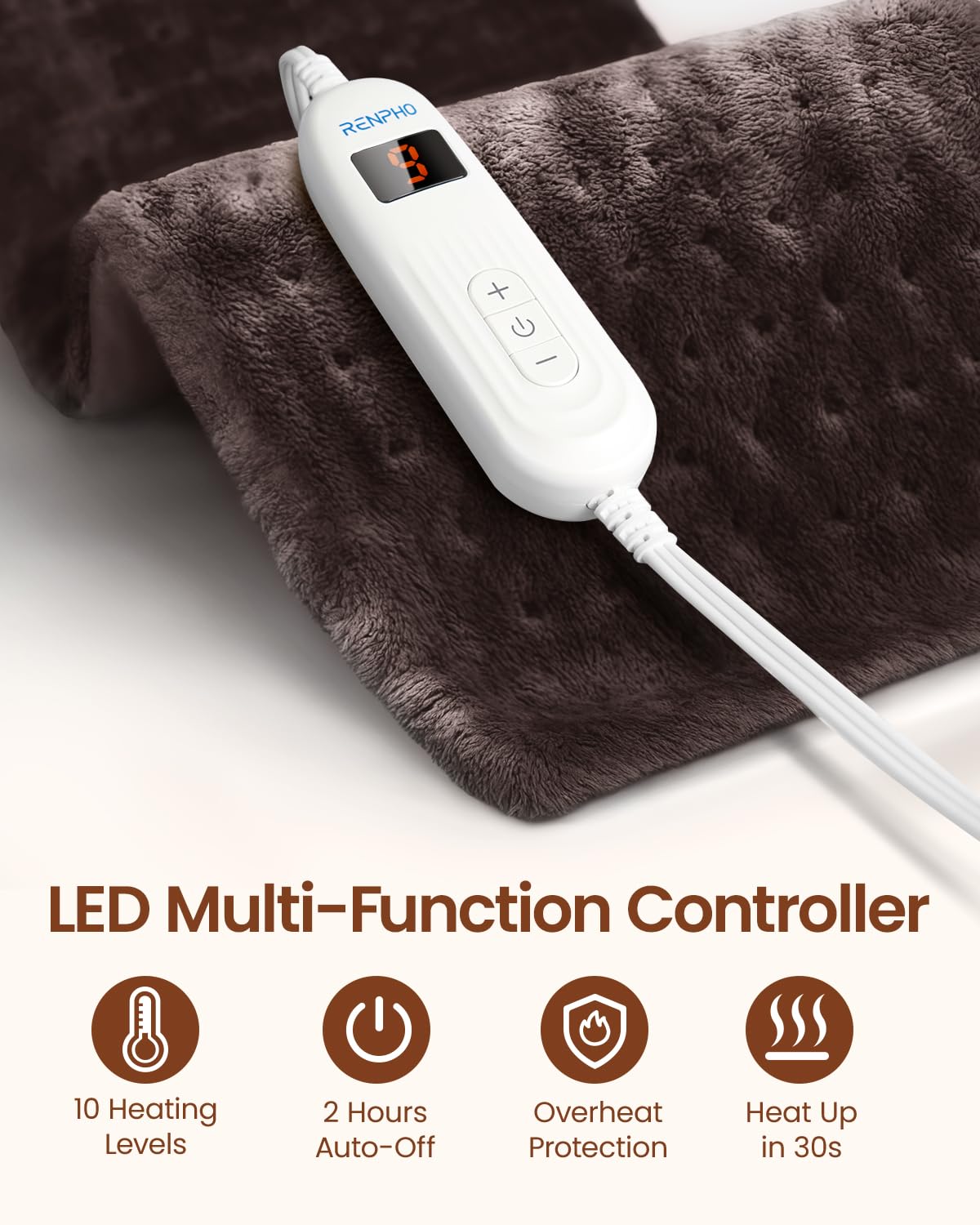 RENPHO control de calor con 10 ajustes para temperatura personalizada.
