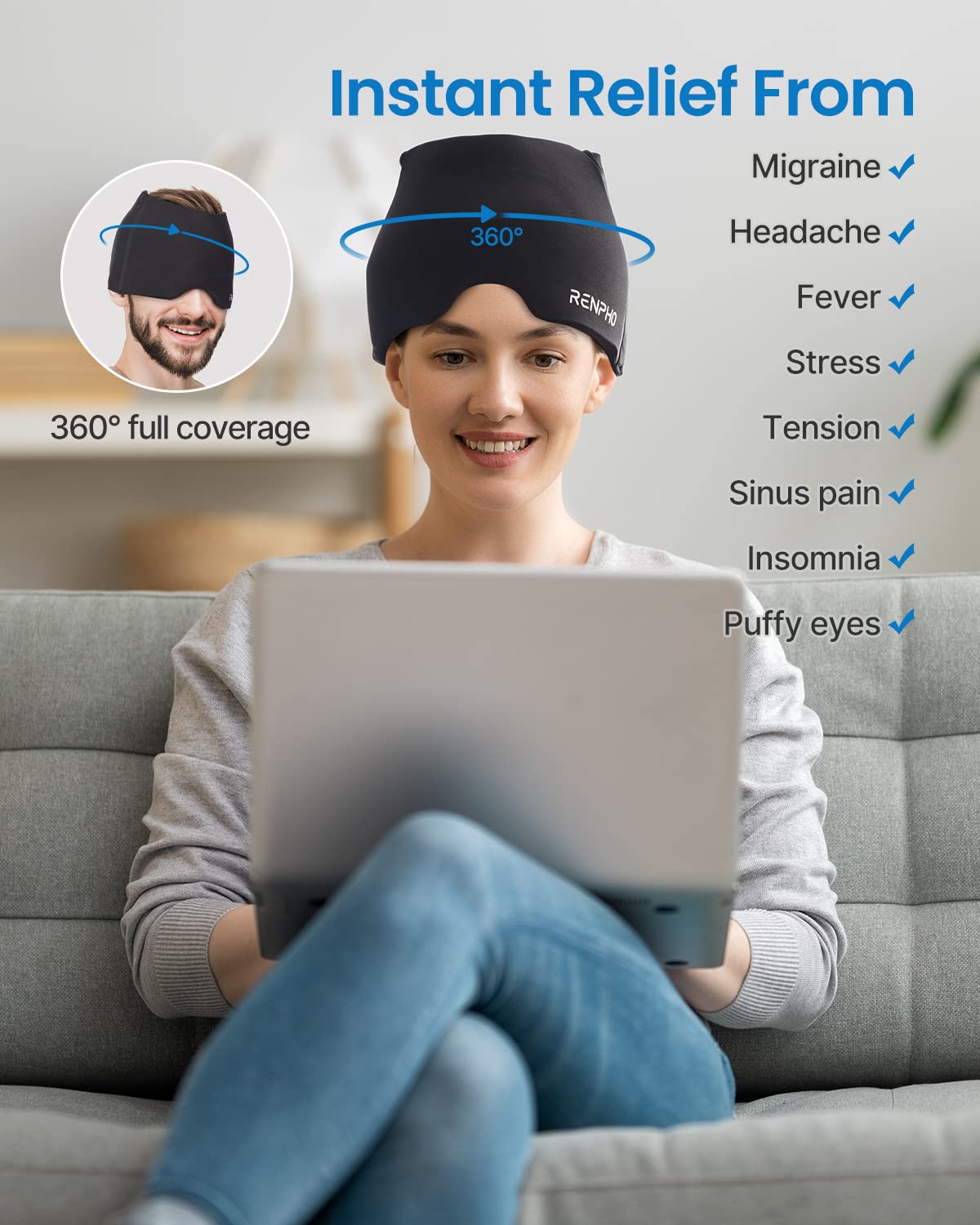 Renpho Gorro ergonómico 360 ofrece ajuste cómodo para la mayoría de cabezas.