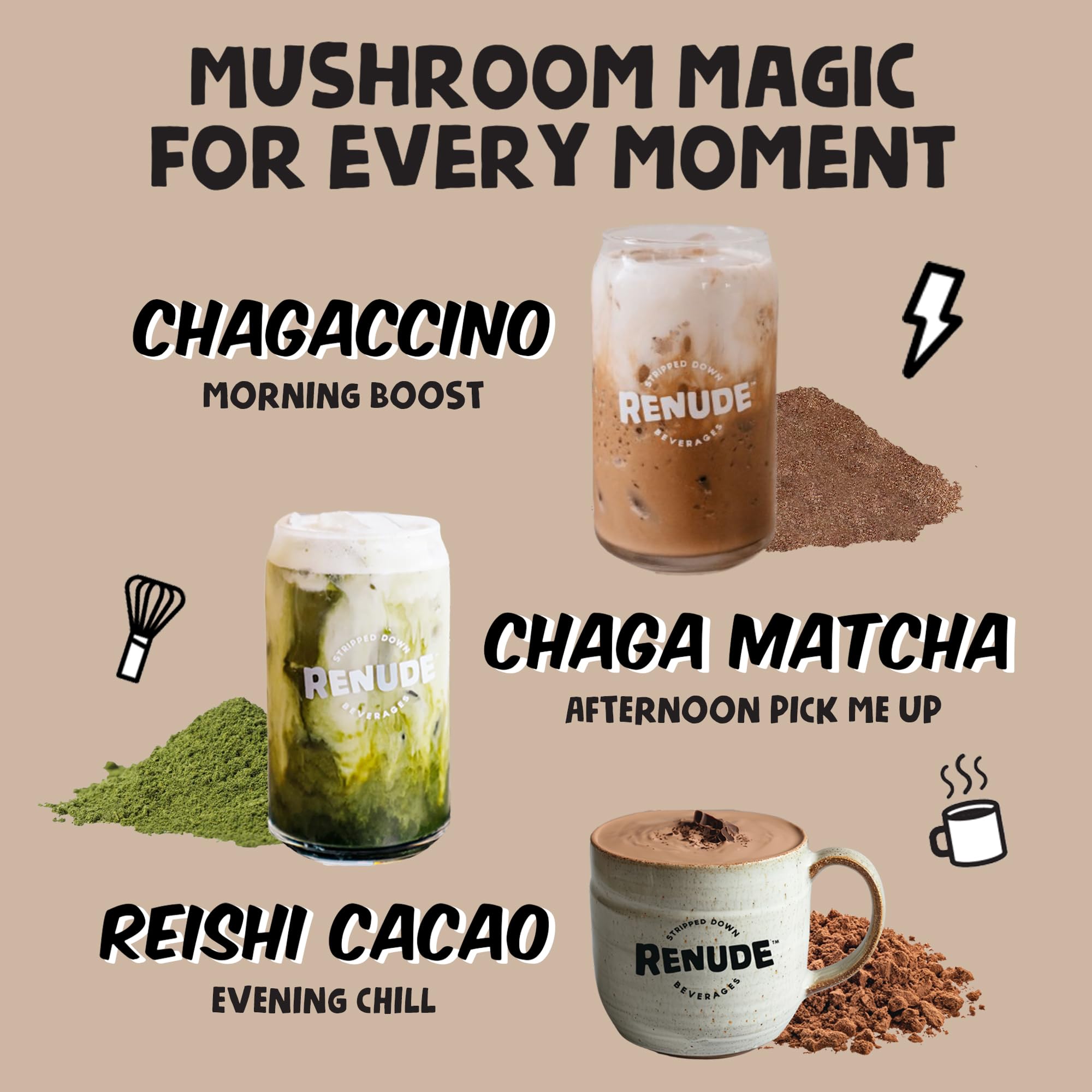 Renude Chaga Matcha preparado para latte con antioxidantes naturales