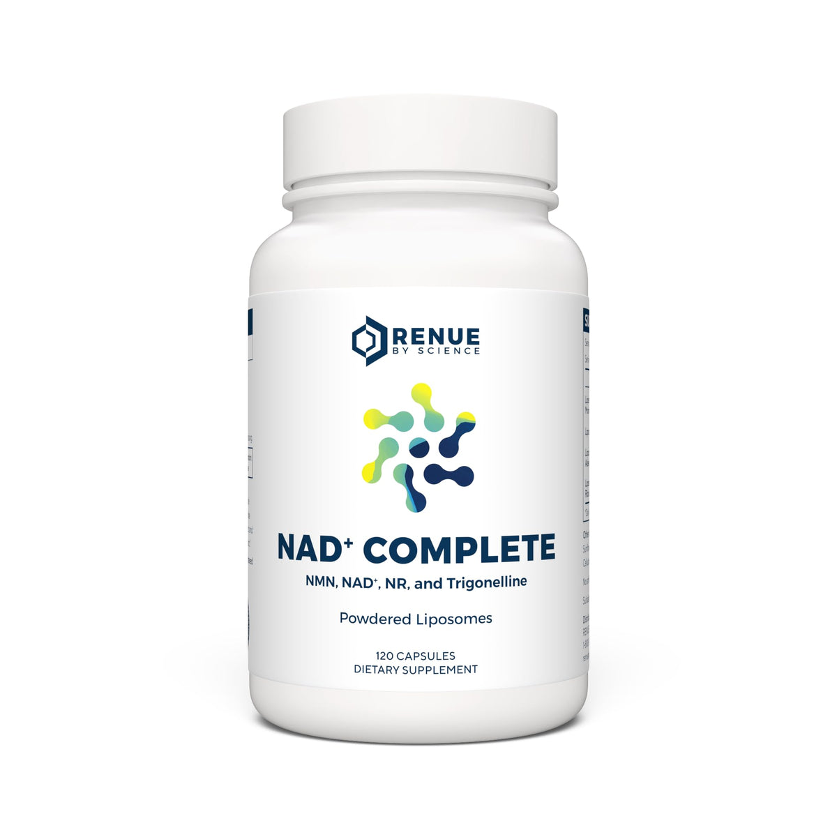 Renue By Science NAD+ Complete, bote de cápsulas para uso diario y energía sostenida.