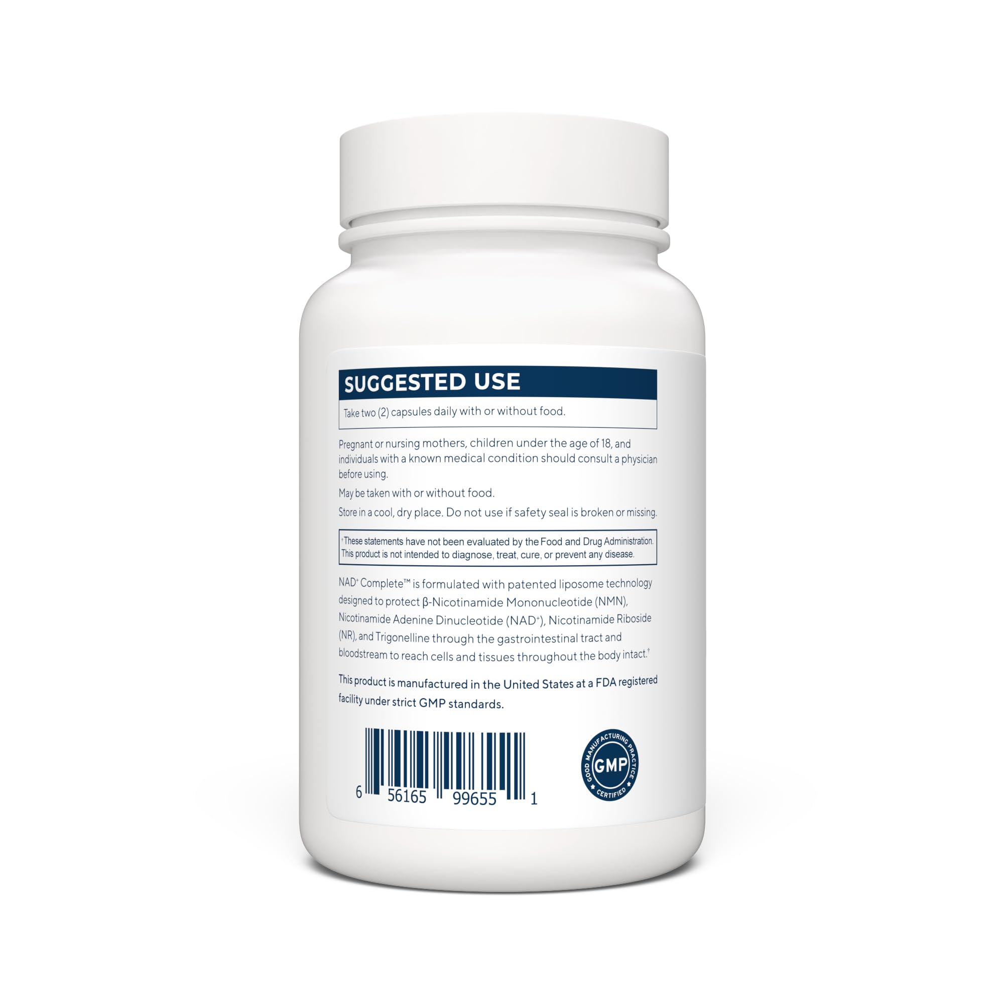 Renue By Science NAD+ Complete, cápsulas que muestran la forma liposomal para mejor absorción.