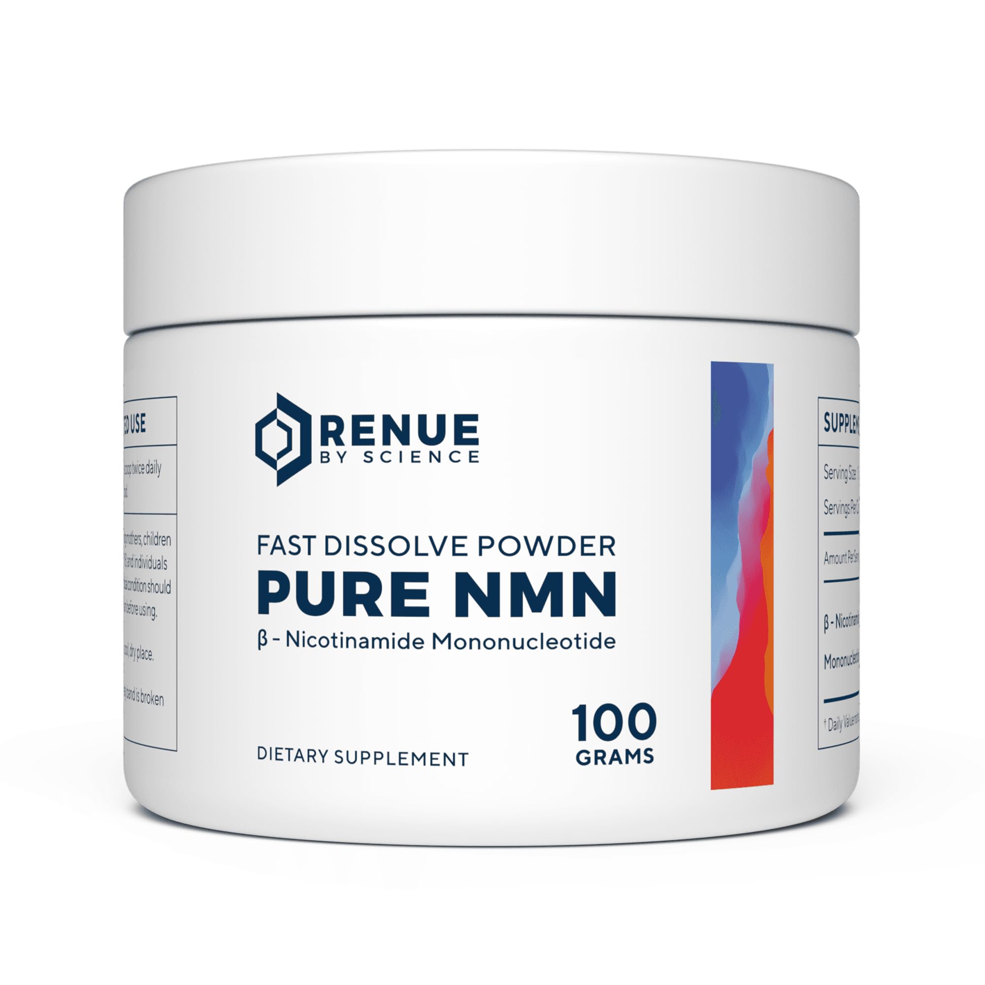Renue By Science NMN polvo envase, práctico para almacenamiento diario.
