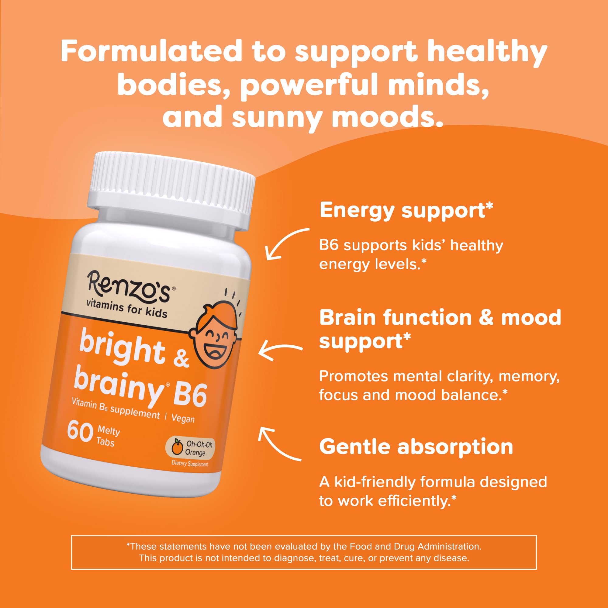 Renzo's vitamina B6 con sabor naranja, apoyo al funcionamiento del corazón.