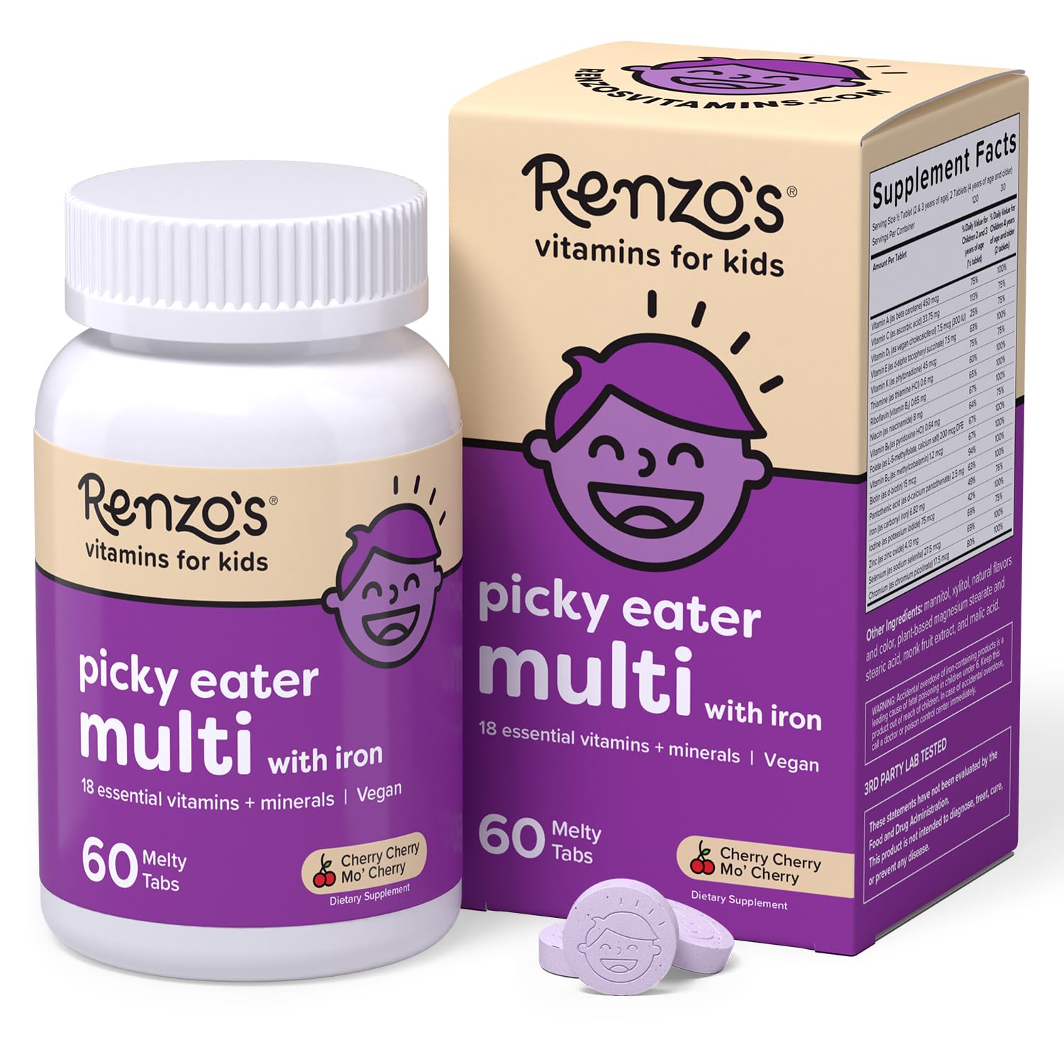 Renzo's tabletas disolubles sabor cereza para niños, fáciles de tomar y sin azúcar