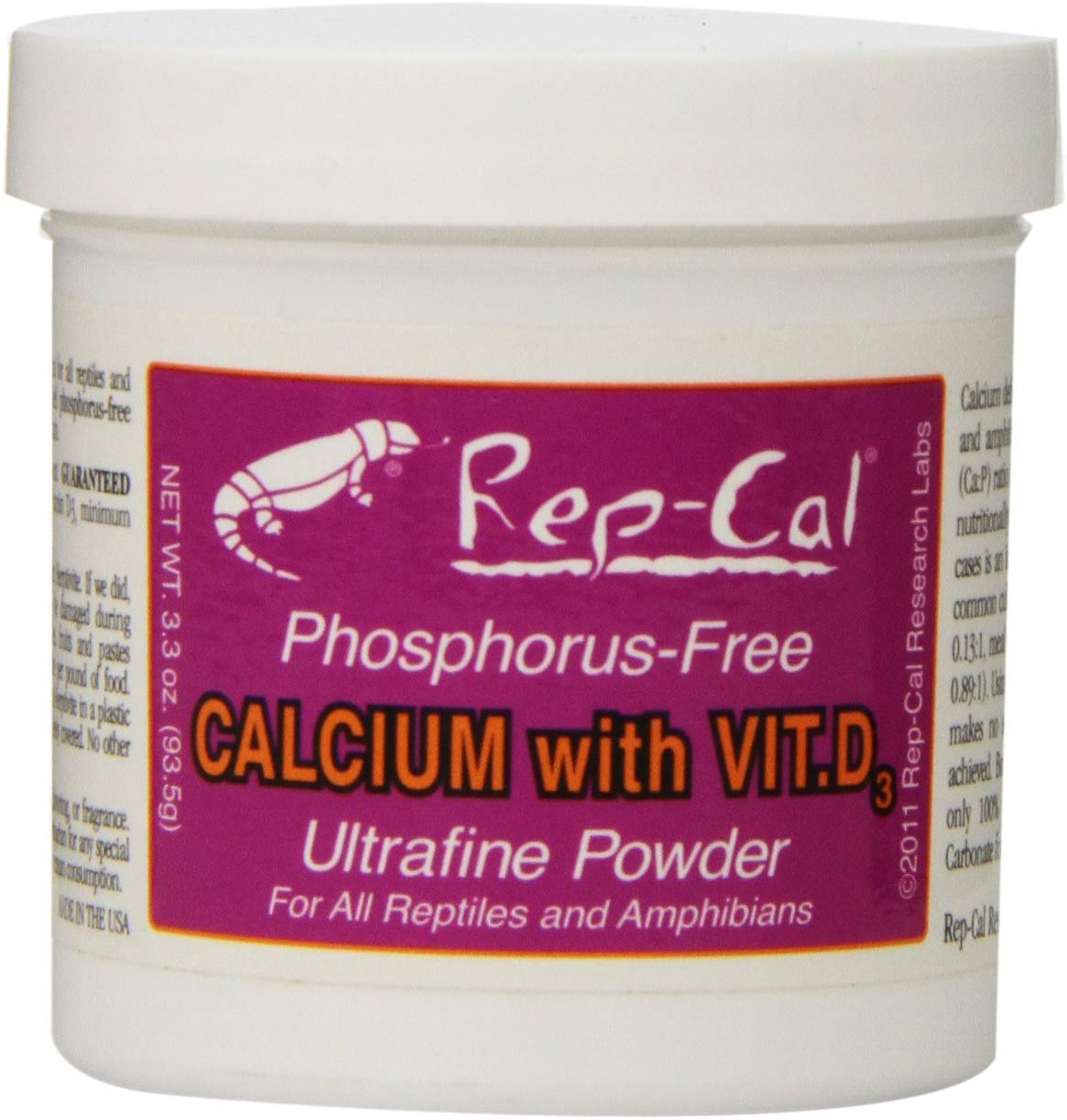 Rep-Cal calcio sin fósforo con D3: polvo ultrafino que cubre insectos y alimentos