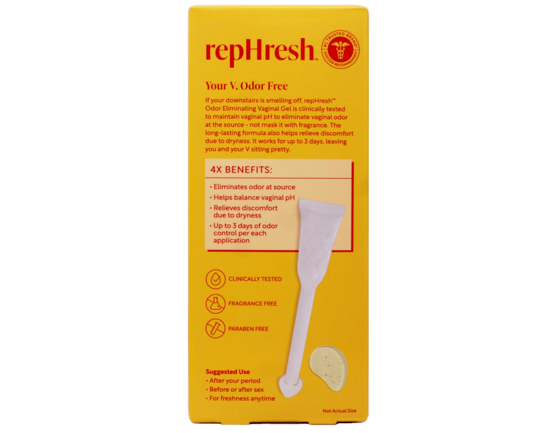 RepHresh gel vaginal dosificación de cuatro aplicadores para suministro de 12 días.