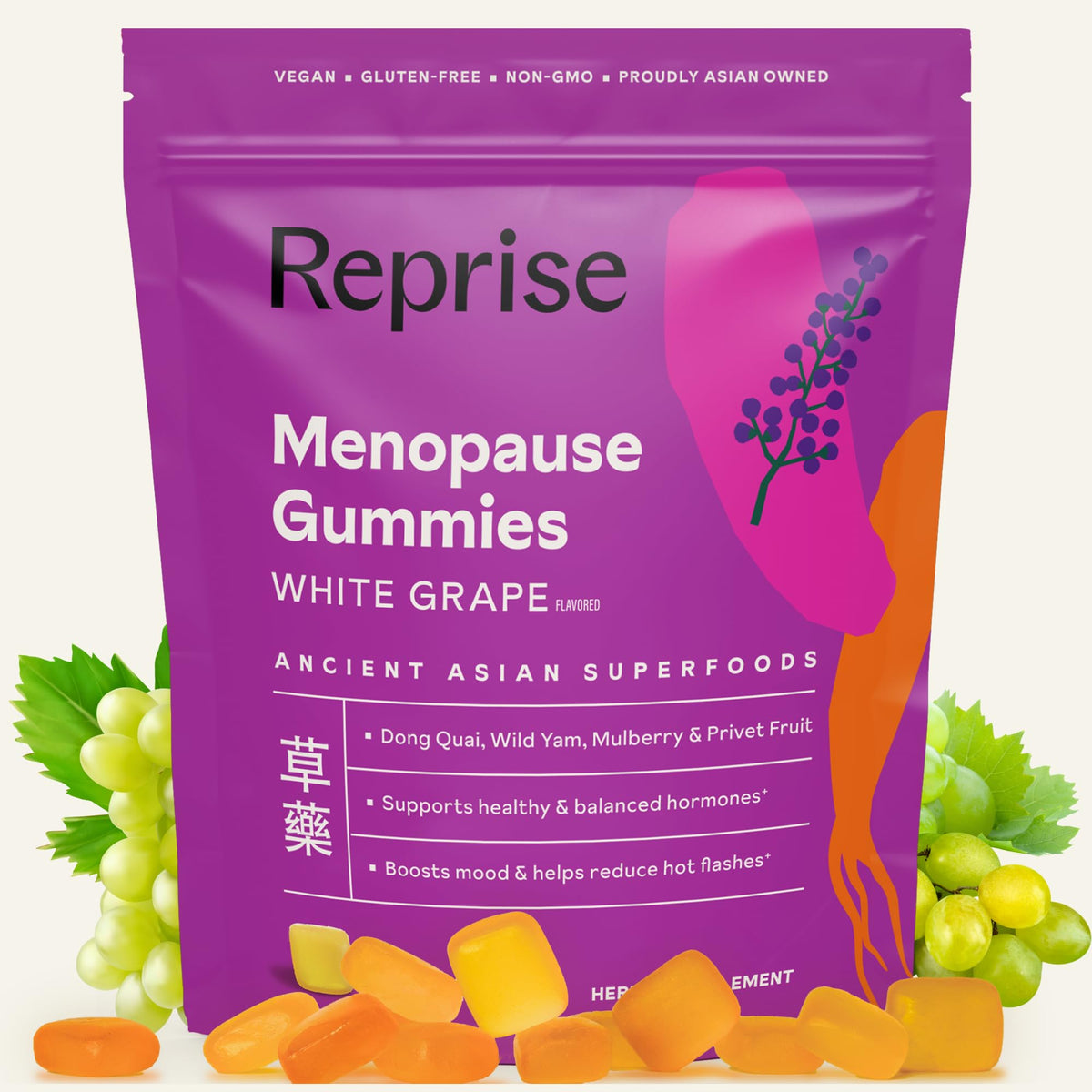 Gomitas Reprise Menopause sabor uva, fácil ritual diario.