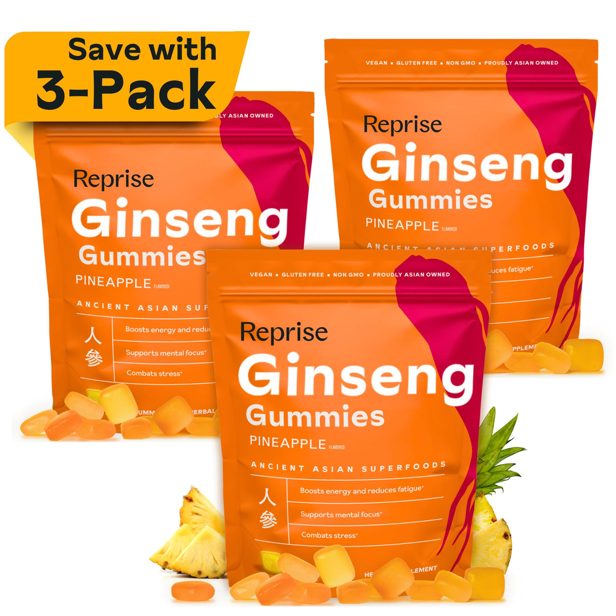 Gomitas de Panax Ginseng de Reprise, botella destacada para energía diaria.