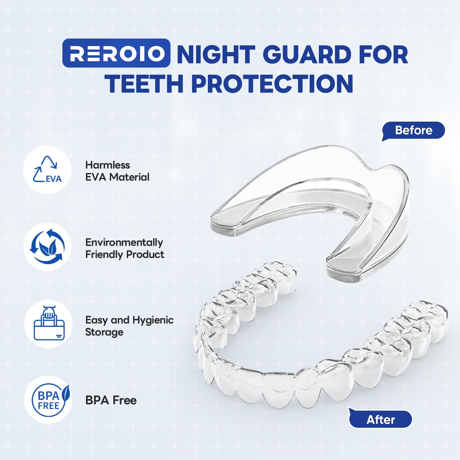 REROIO diseño seguro protege dientes durante el sueño.