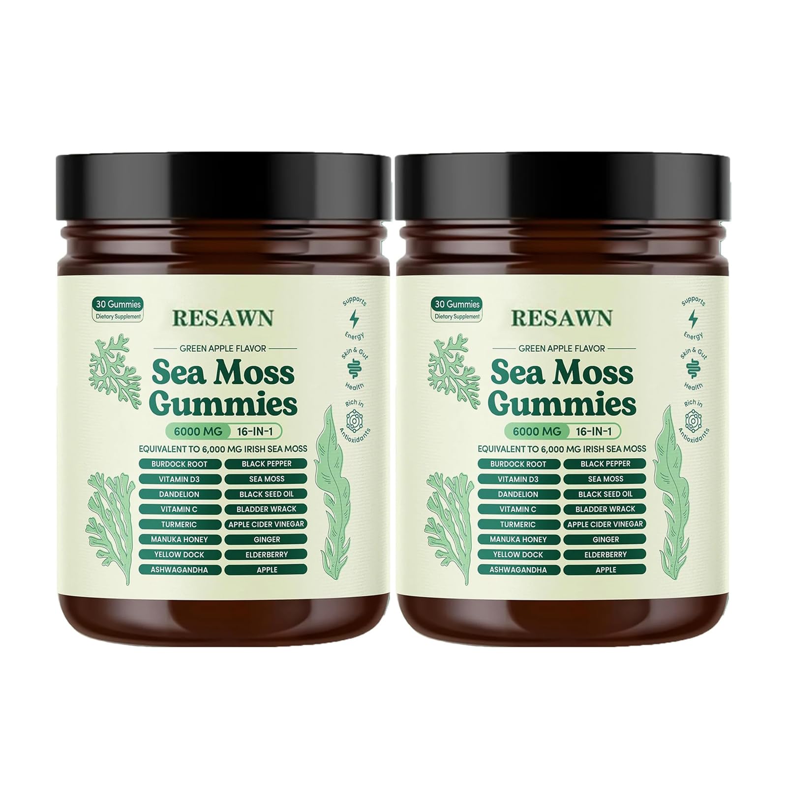 RESAWN Sea Moss Gummies: empaque visible para iniciar la rutina diaria de bienestar.