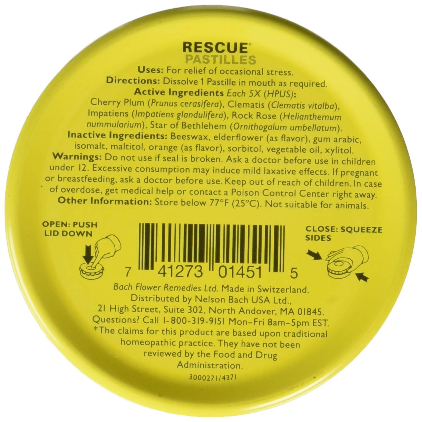 Pastillas RESCUE REMEDY en frasco, detalle del envase para momentos puntuales de estrés
