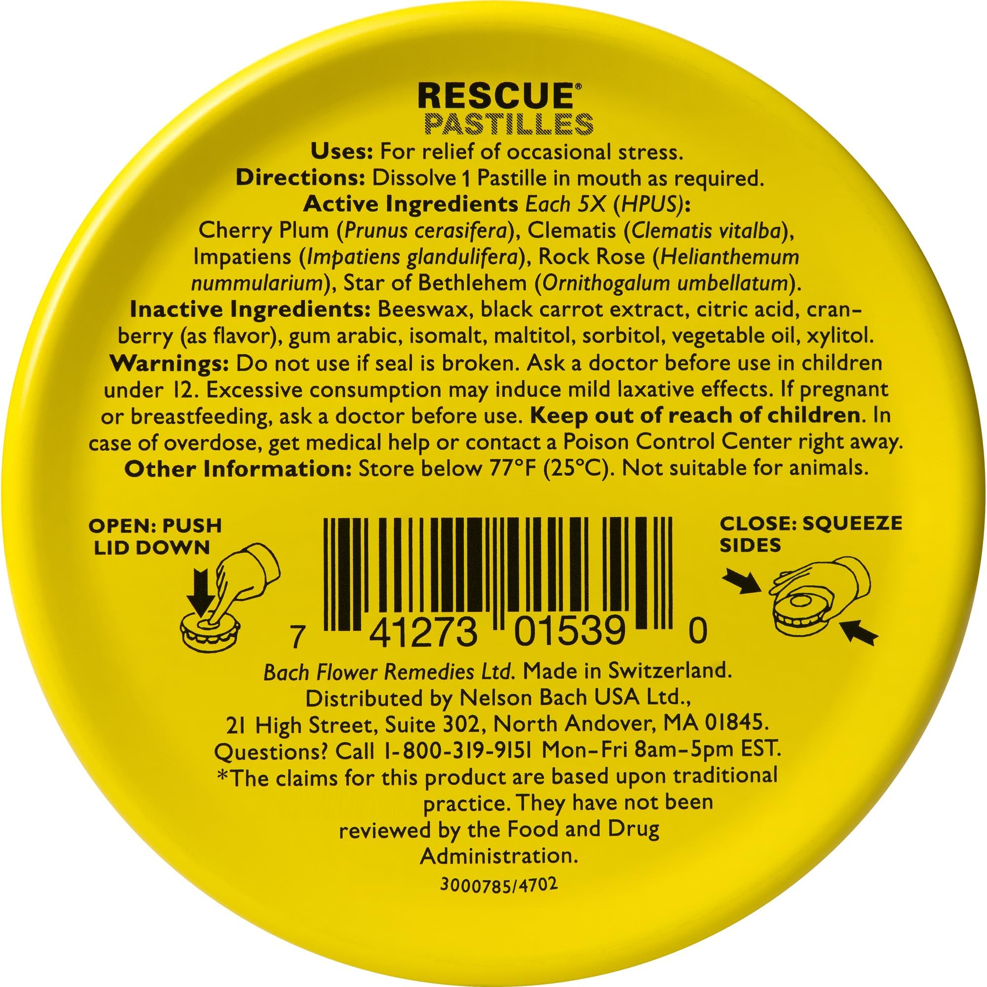 RESCUE Bach pastillas arándano, envase visible, opción rápida para manejar tensiones diarias