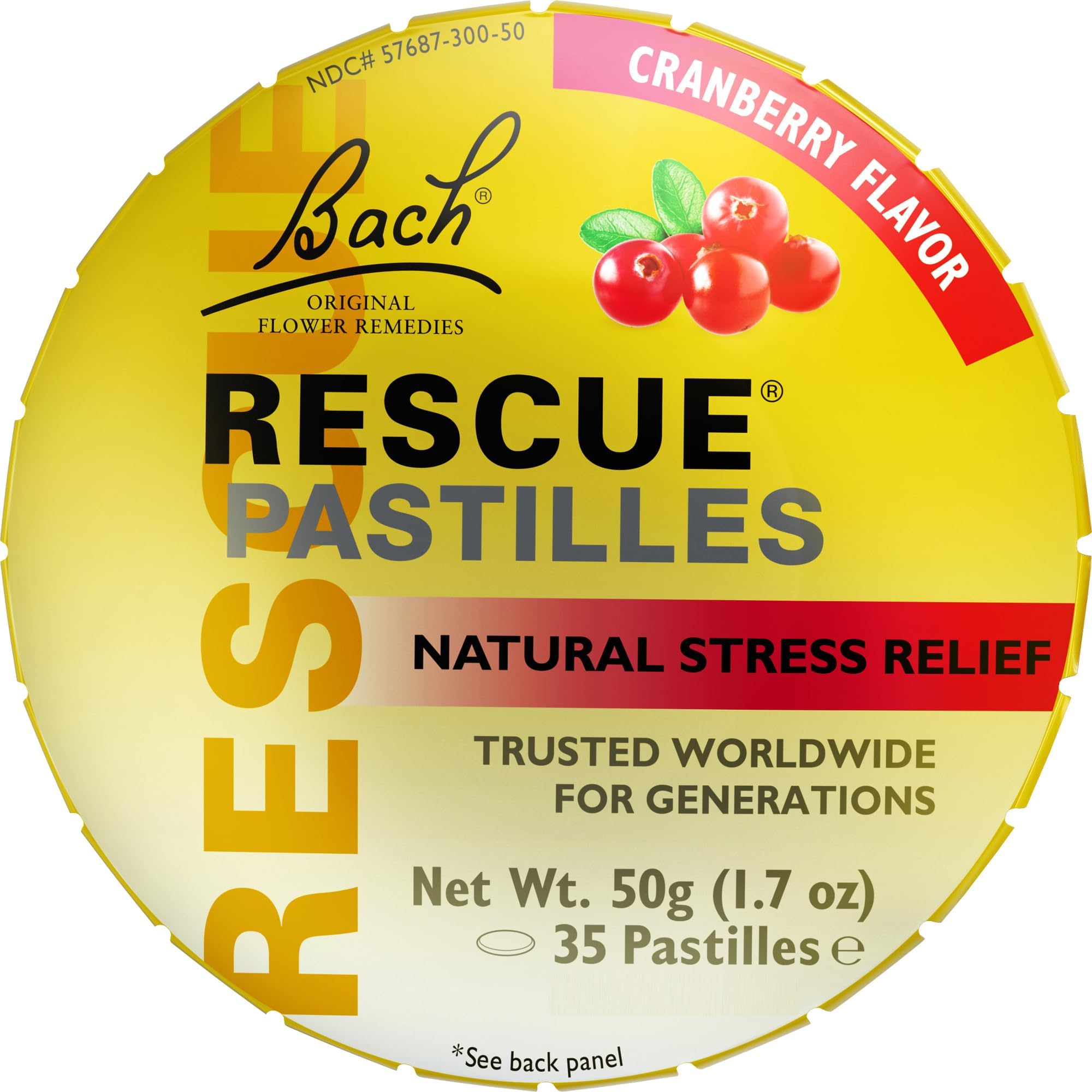 RESCUE Bach pastillas arándano, frontal, alivio suave del estrés en momentos ocupados
