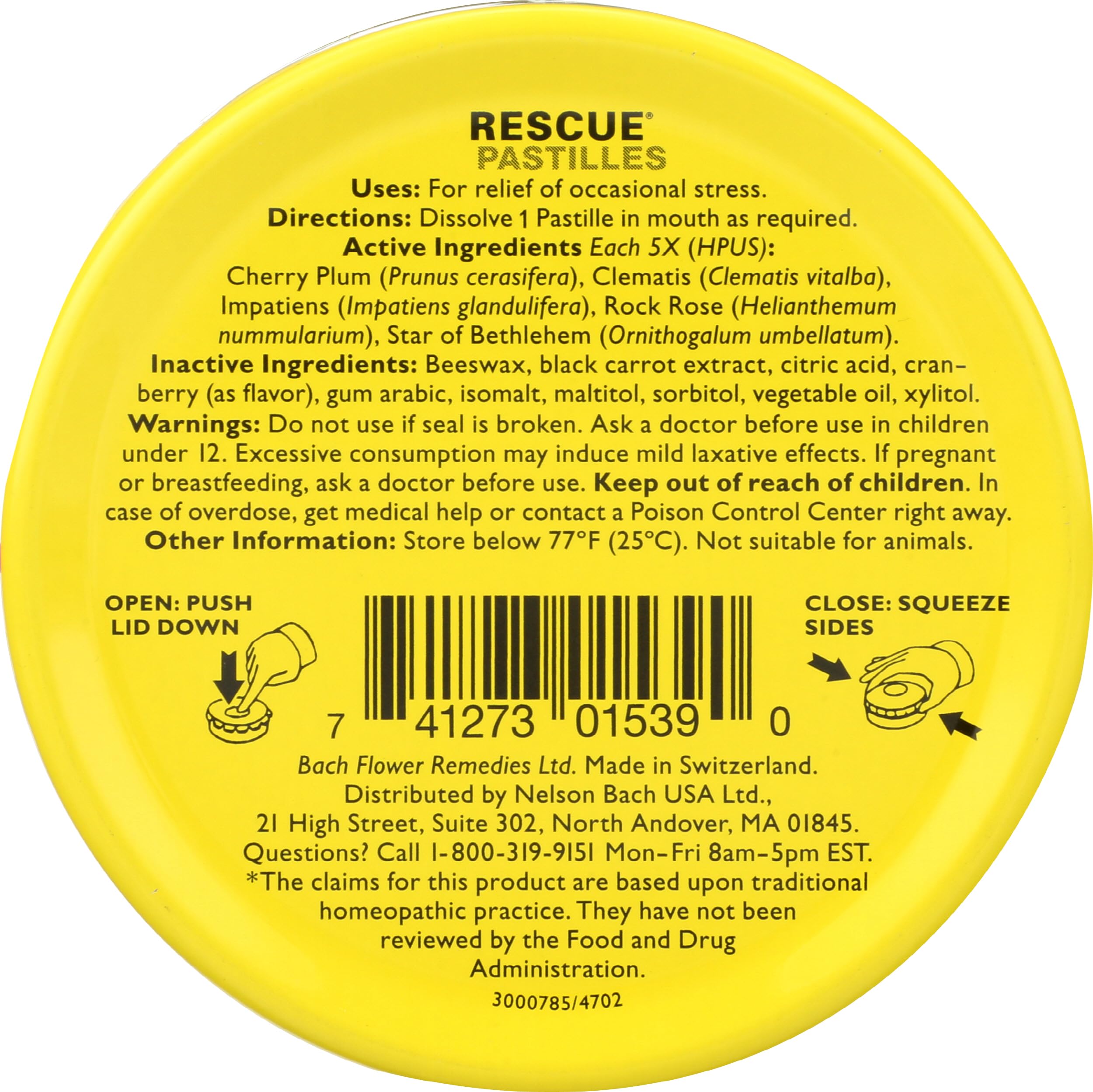 RESCUE BACH pastillas cranberry, dorso de lata: formato portátil para estudiar o conducir.