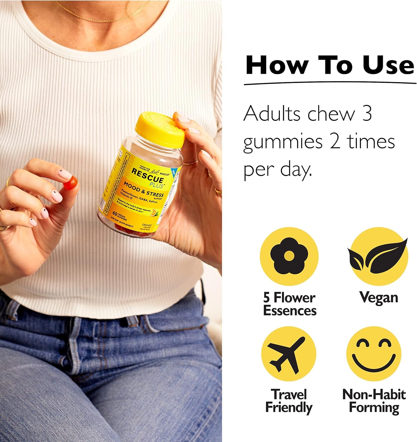 RESCUE Bach Plus Gomitas: ingredientes clave azafrán y GABA para calma