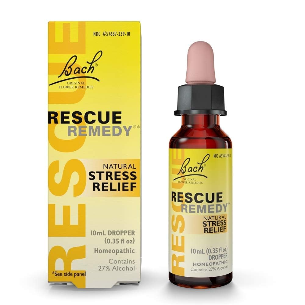 RESCUE Bach Remedy: botella de 10 ml lista para uso diario y calmante suave.