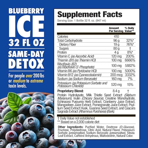 Rescue Detox ICE sabor arandano, etiqueta detallada con ingredientes.