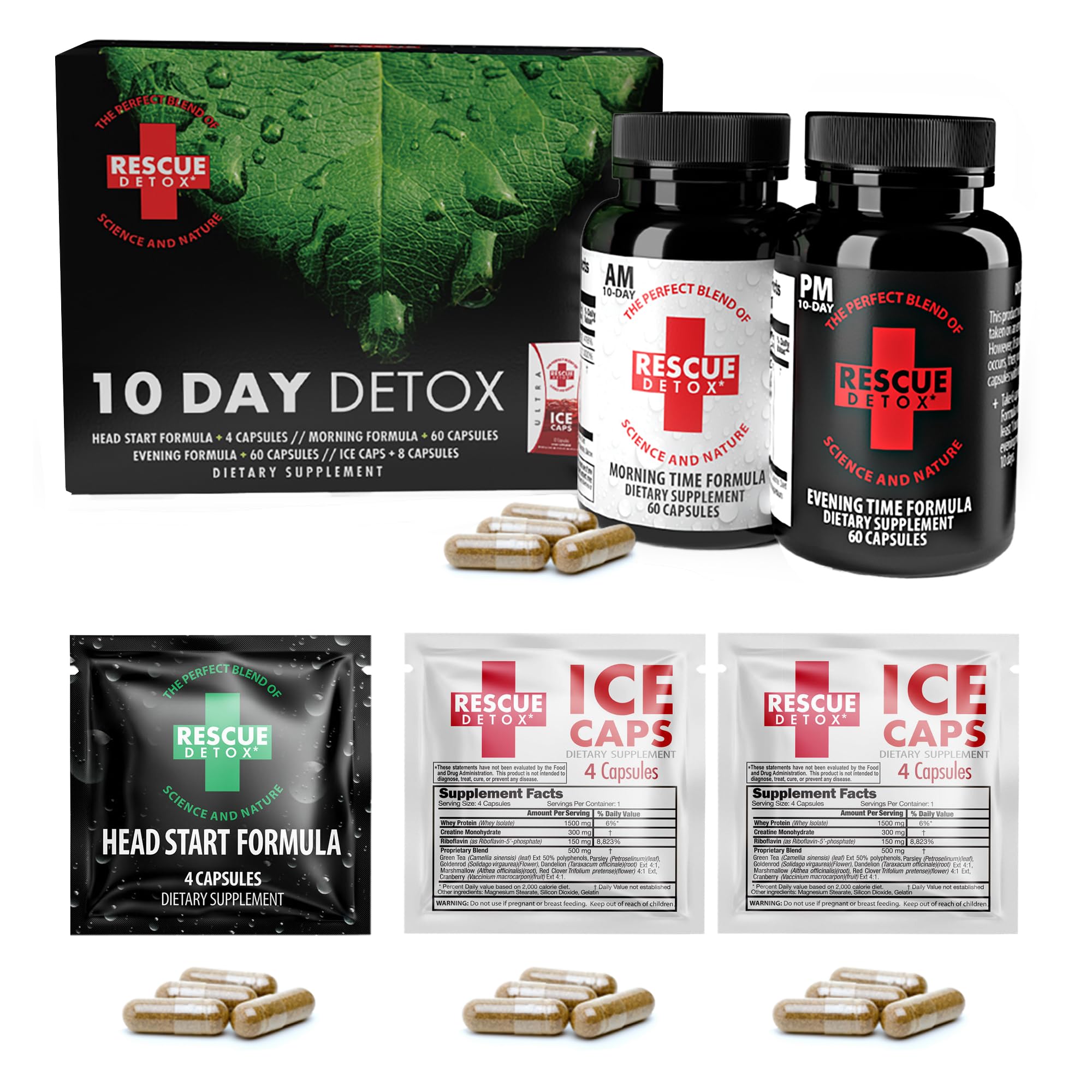Rescue Detox kit-presentacion: vista general del conjunto para desintoxicación diaria