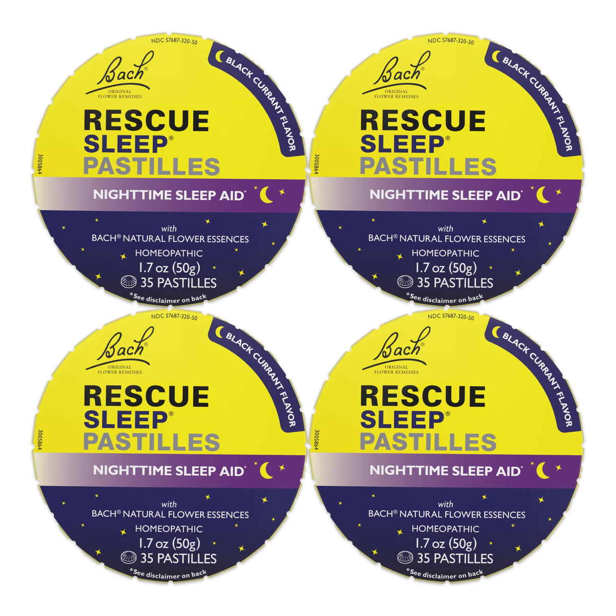 Pastillas RESCUE para dormir con sabor grosella negra y relajación nocturna.