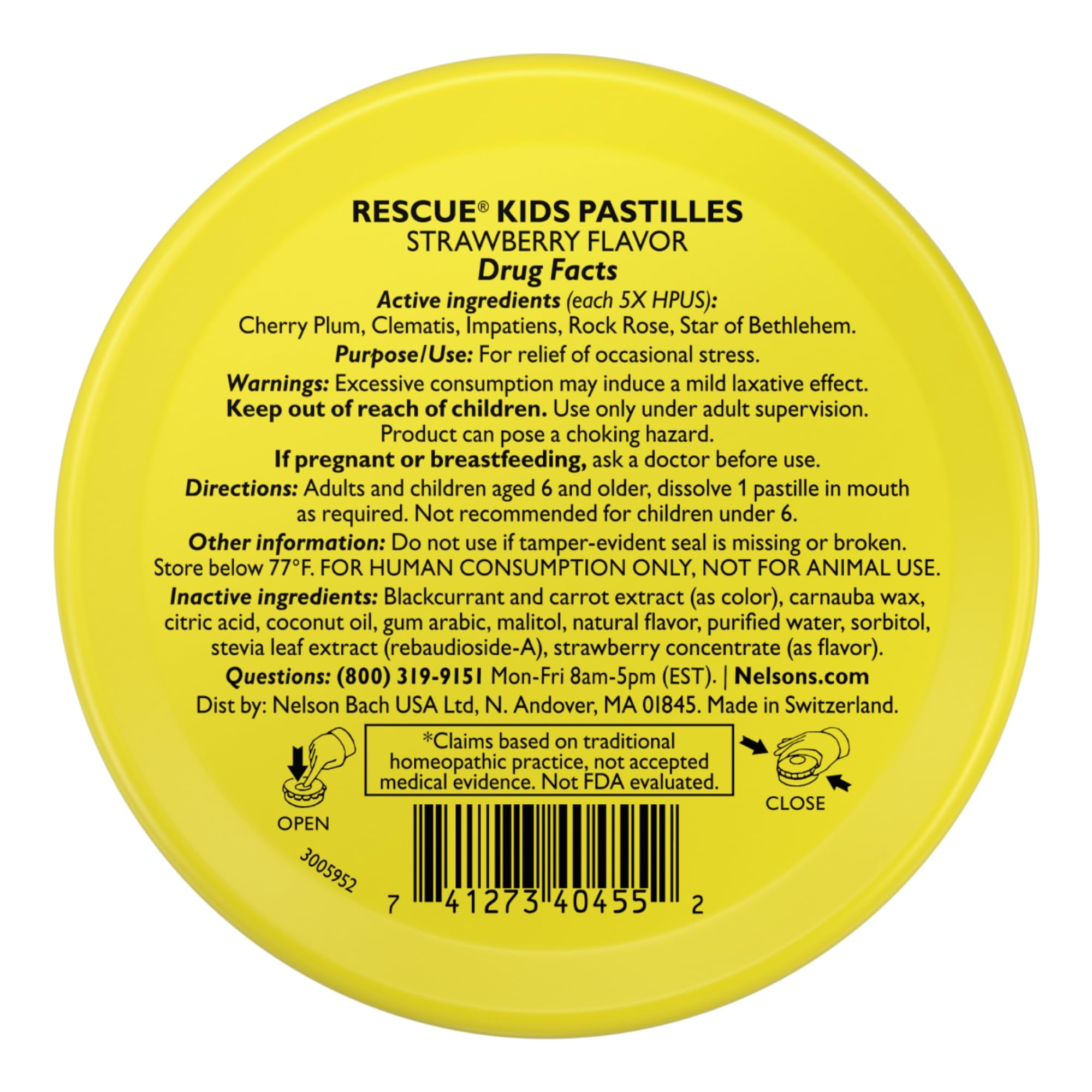 Pastilla RESCUE KIDS, textura suave, consumo rápido y cómodo.
