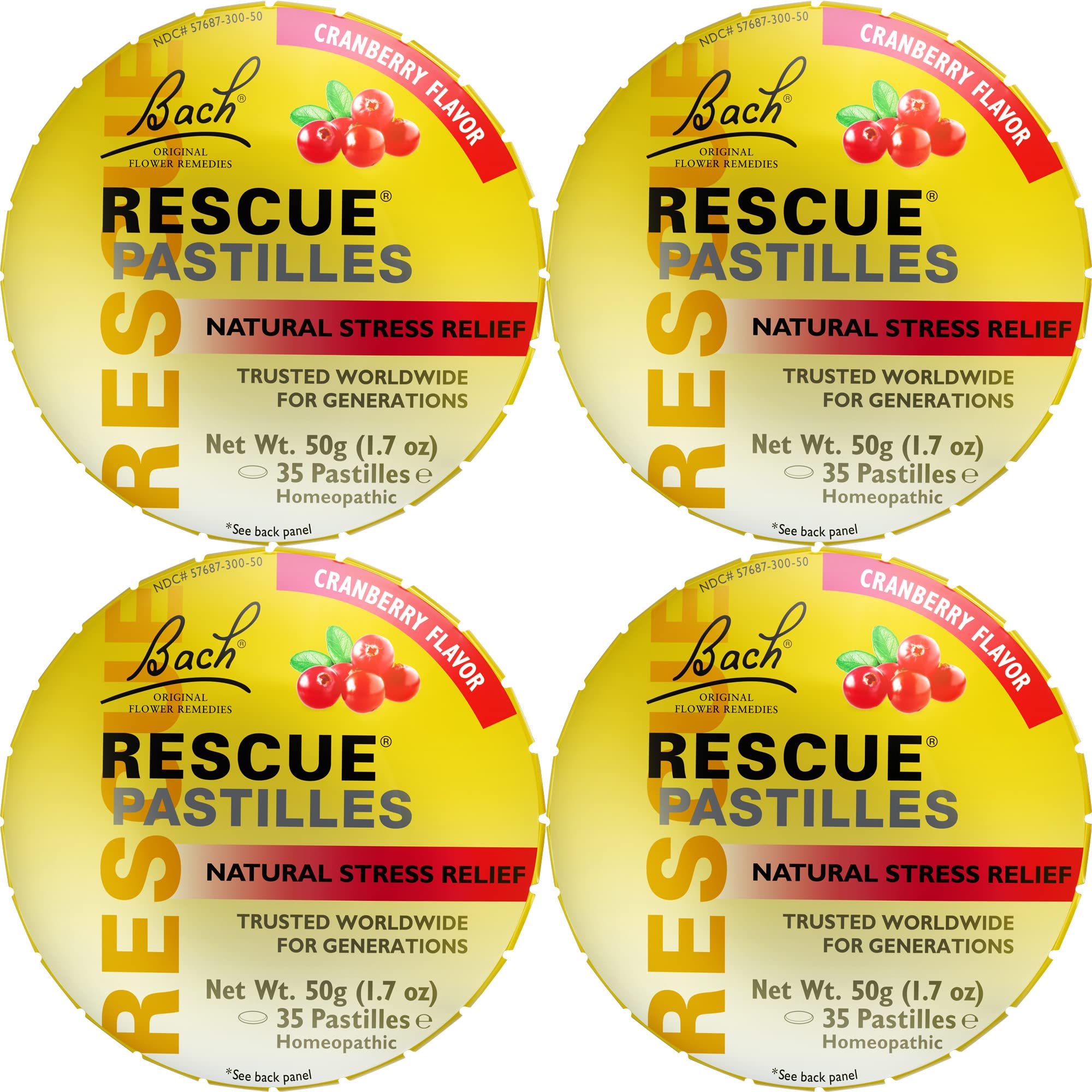 Pastillas Rescue de arándano, vista frontal; ayudan a gestionar el estrés diario.
